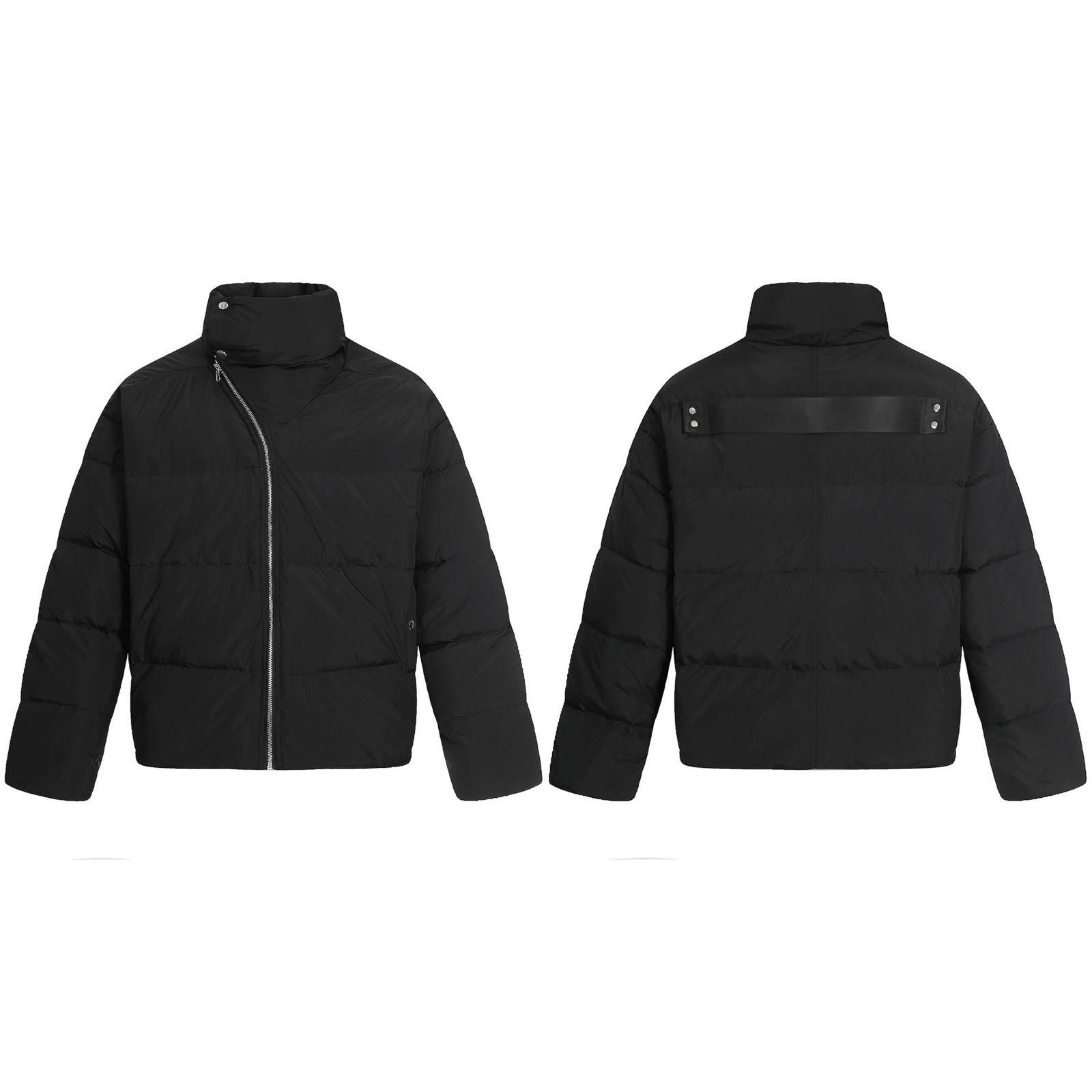 Japanese Brand Black Asymmetric Zip Puffer Jacket, Men's Winter Outerwear Size US M / EU 48-50 / 2 - 5 Thumbnail