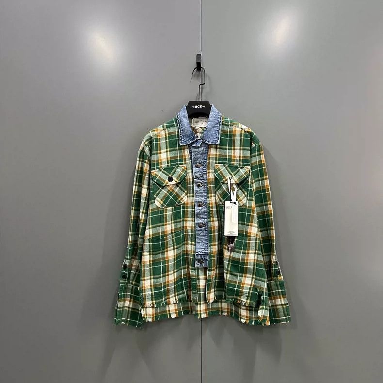 Greg Lauren greg lauren size 2 Green plaid patchwork shirt 2506-Nextarr Size US M / EU 48-50 / 2 - 1 Thumbnail