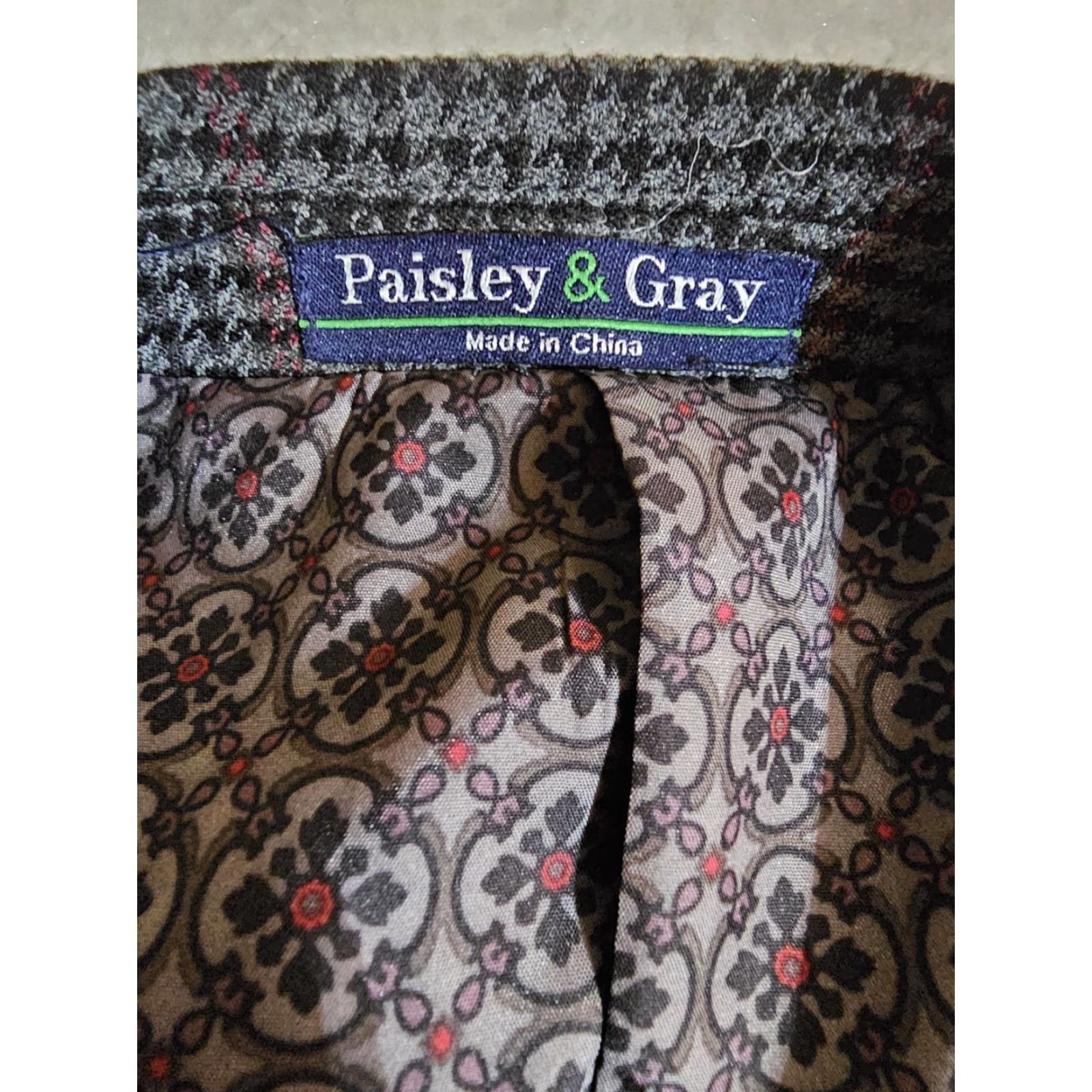 Vintage Paisley & Gray Blazer Slim Fit Gray & Maroon Check Plaid Two Button Men's 46 Reg Size 46R - 5 Thumbnail
