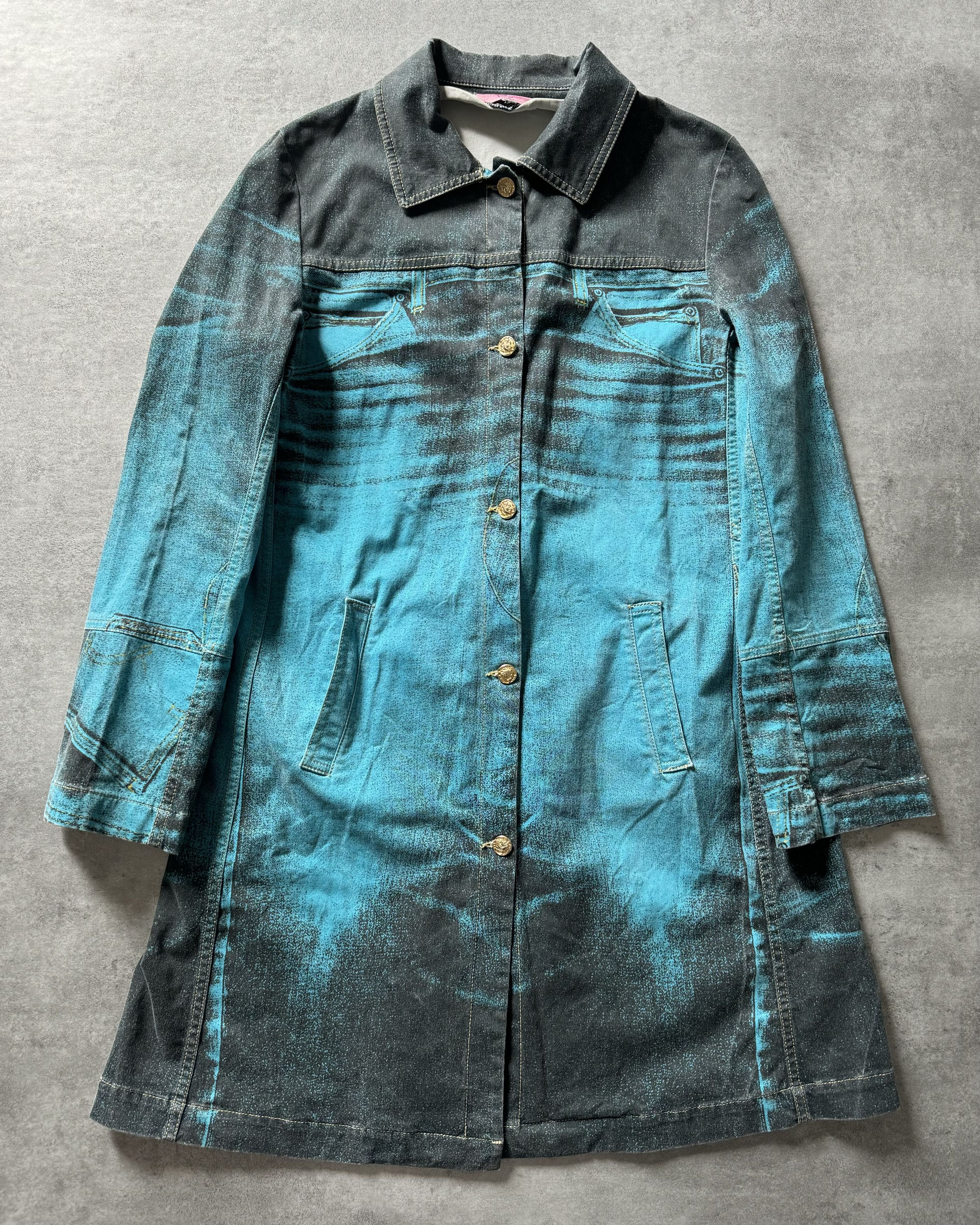 image of Archival Clothing x Roberto Cavalli Aw2003 Roberto Cavalli Trompe L'oeil Pockets Blue Jacket, Women