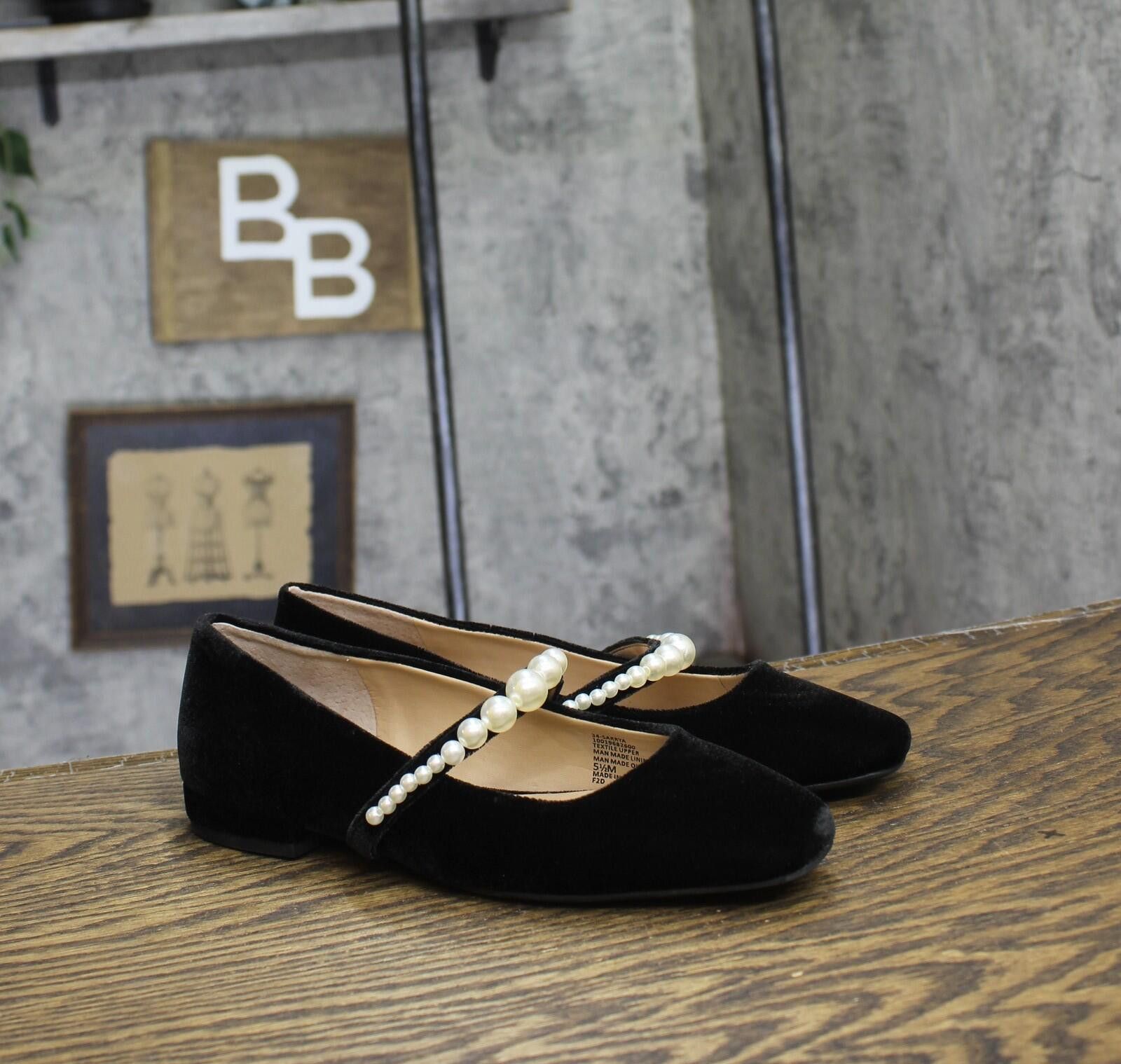 Other Nwt On 34th Mary-jane Flats 10019682600 Black Velvet 5.5m Size US 5.5 / IT 35.5 - 1 Thumbnail