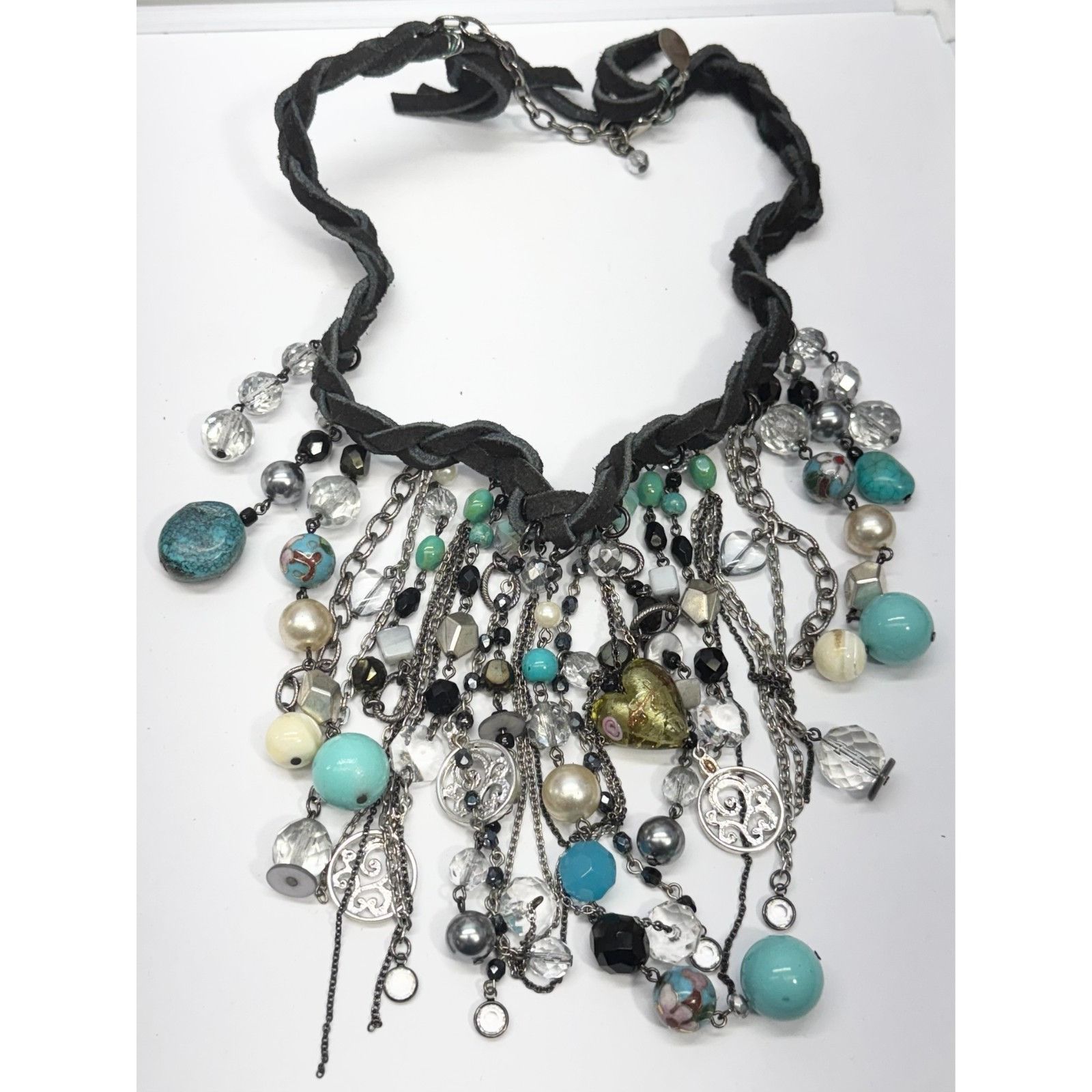 Vintage Vintage black braided suede beaded charm necklace Size ONE SIZE - 3 Thumbnail