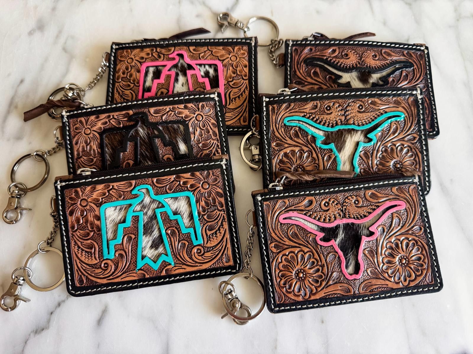 Other Longhorn Freebird Western Cowhide Leather Keychain Wallet Size ONE SIZE - 6 Thumbnail