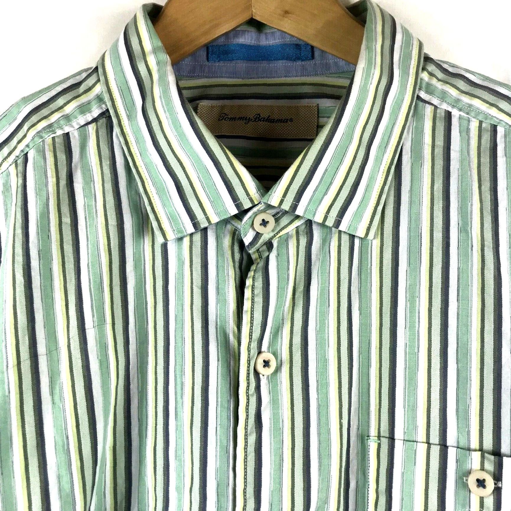 Tommy Bahama TOMMY BAHAMA Shirt Mens XL Stripe 100% Cotton L/S Green Blue Button-Front Casual Regular Fit Size US XL / EU 56 / 4 - 5 Thumbnail