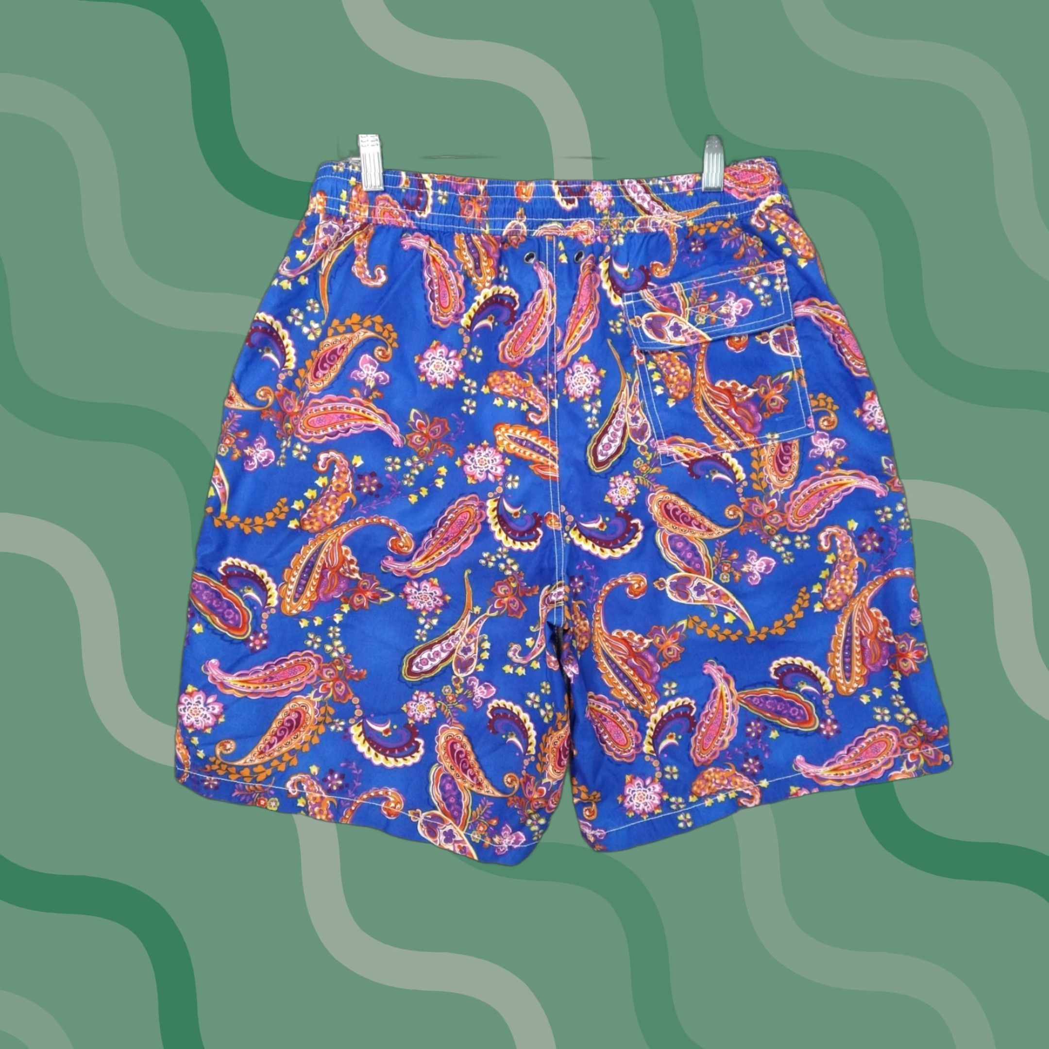 Polo Ralph Lauren Polo Ralph Lauren Shorts Mens Blue Paisley Swim Trunks Board Drawstring L Large Blue Paisley Top Beach Men Bottom Size US L / EU 52-54 / 3 - 1 Thumbnail