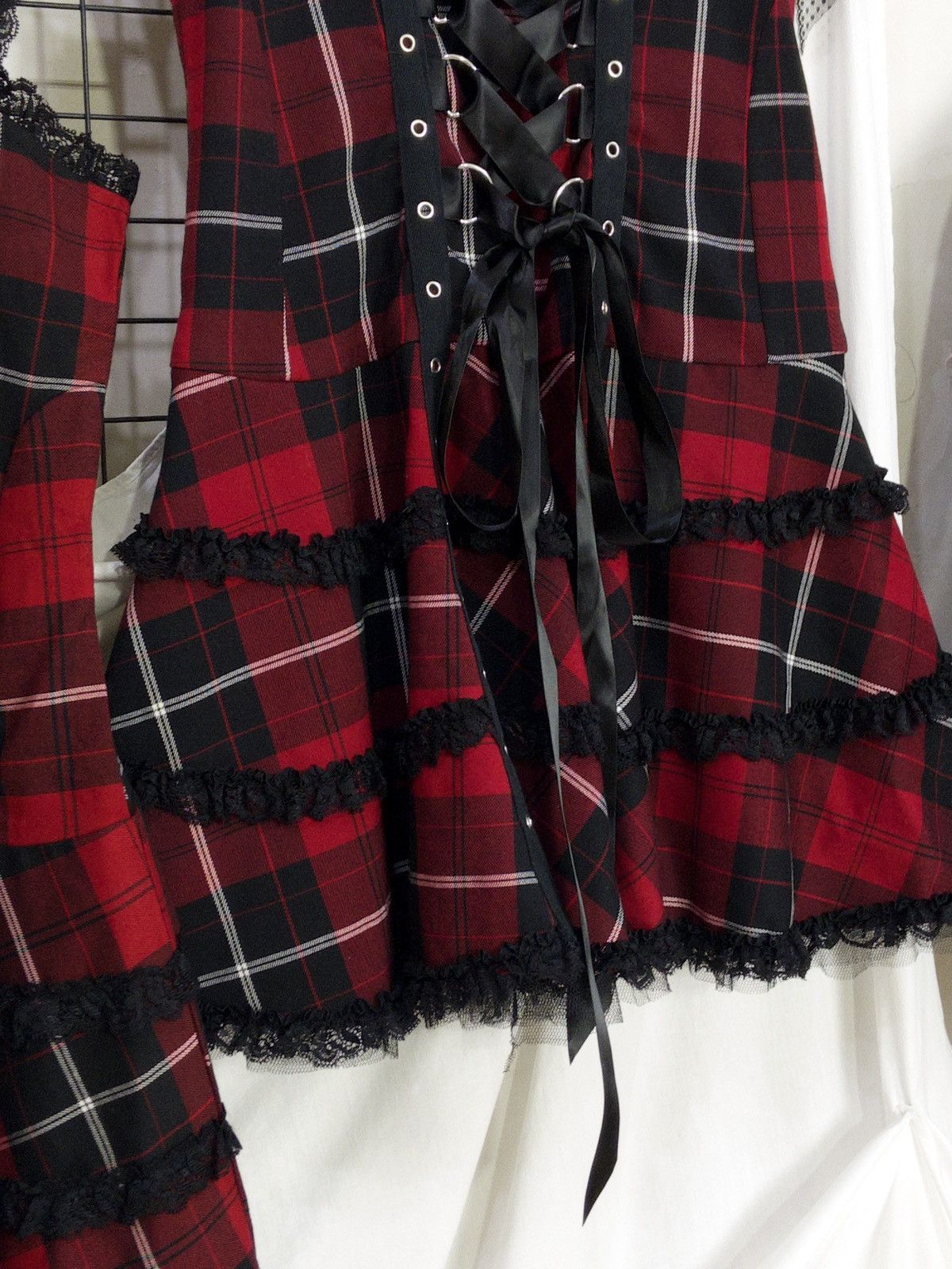 Vintage Hell Bunny tartan corset mini dress with lace alt goth punk Size XL / US 12-14 / IT 48-50 - 3 Thumbnail