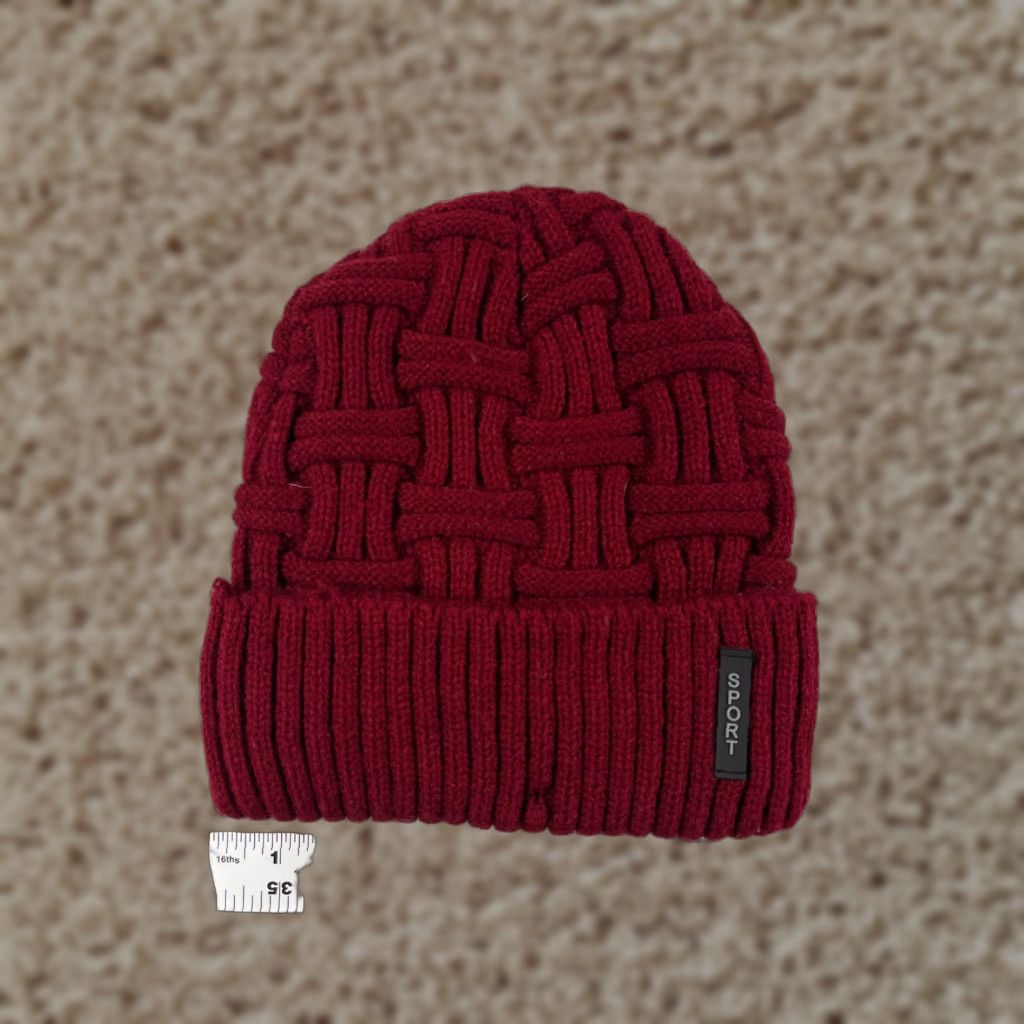 Vintage Womens Beanie OS Red Basket Weave Knit Acrylic Lined Winter Ski Sport Size ONE SIZE - 1 Thumbnail