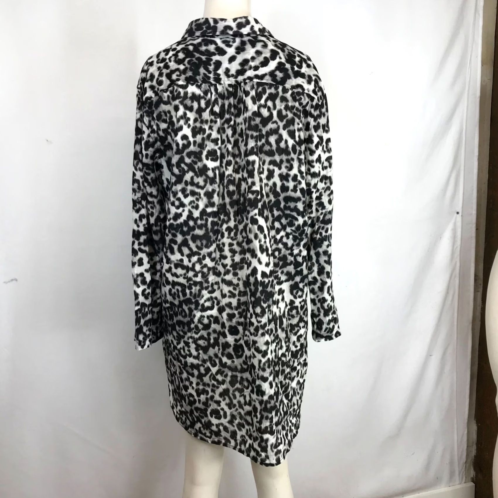Lands' End LANDS' END WOMEN'S Blouse M/P 10-12 LONG SLEEVE Button Up Tunic TOP Black & Gray #PM# Size M / US 6-8 / IT 42-44 - 5 Thumbnail