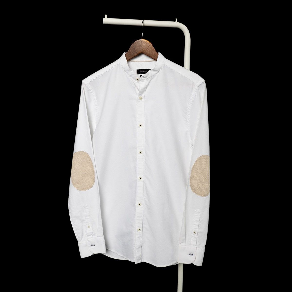 Zara Zara Man White Shirt Band Collar Elbow Patch Button Up LS Size US S / EU 44-46 / 1 - 1 Thumbnail