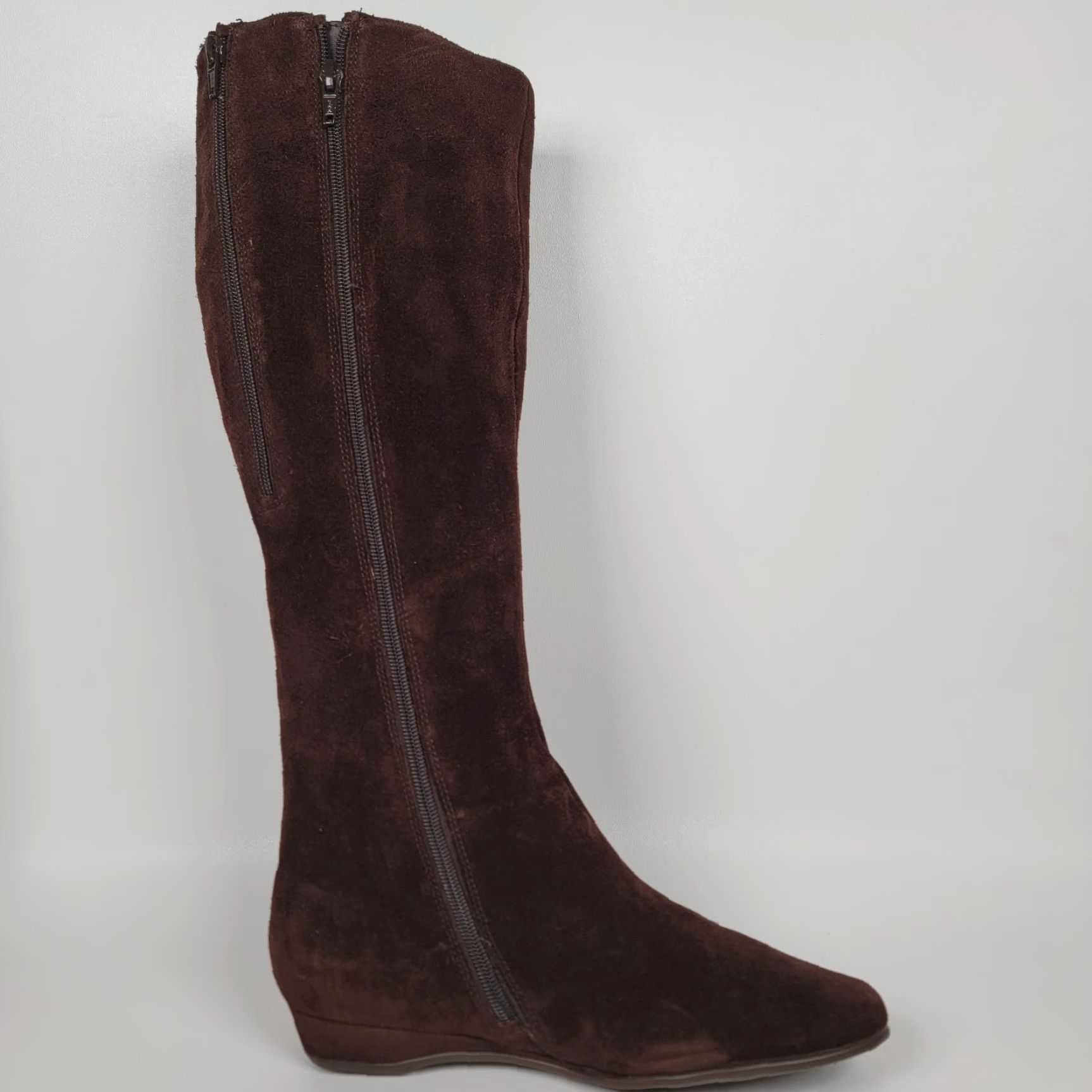 Vintage Aerosoles Boots Knee High Brown Smooth Wedge Zip Size 8 M Womens Size US 6 / IT 36 - 6 Thumbnail