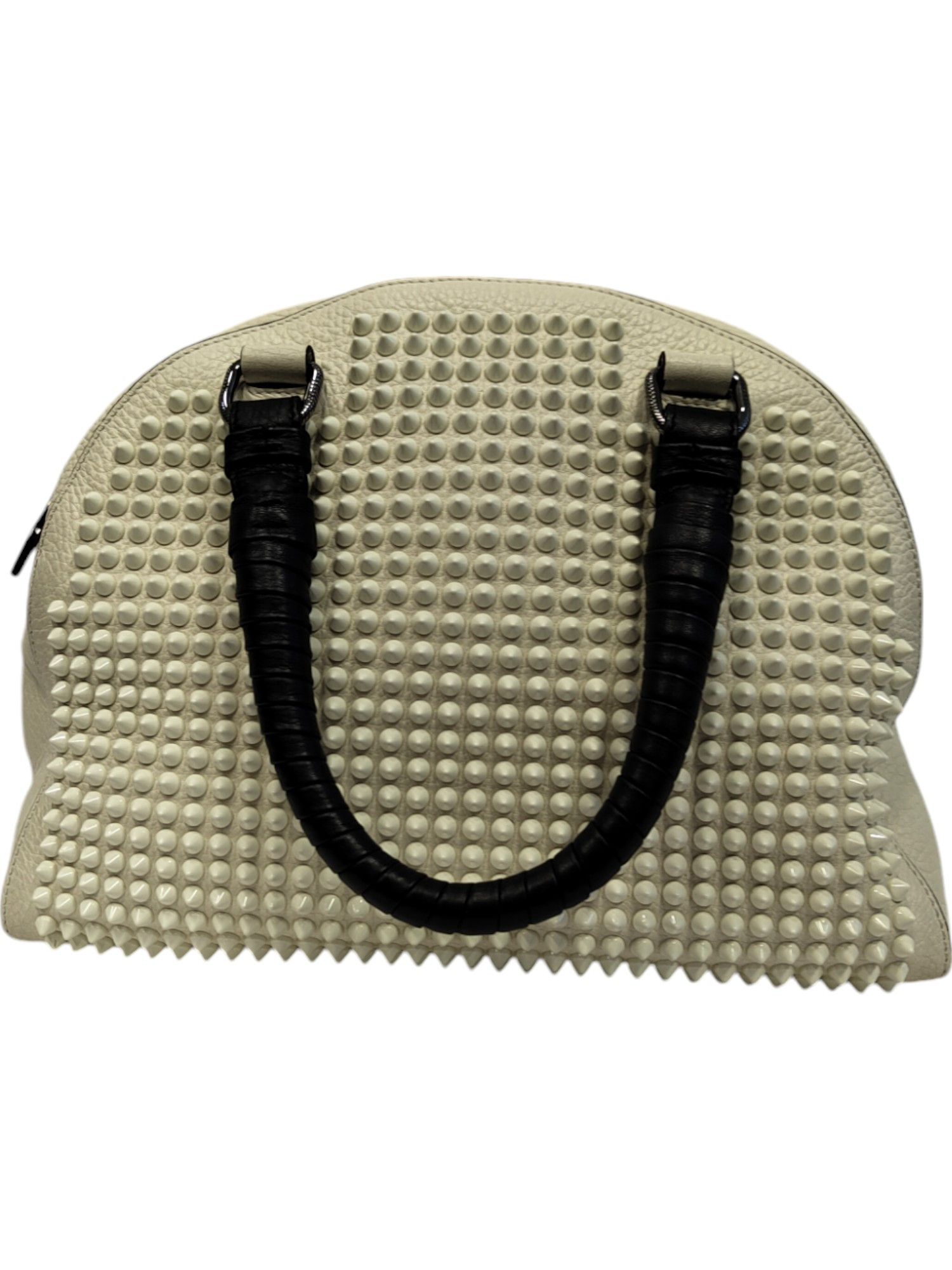 Christian Louboutin Cream White Panettone Spiked Bowler Bag With Black Handle Size ONE SIZE - 1 Thumbnail