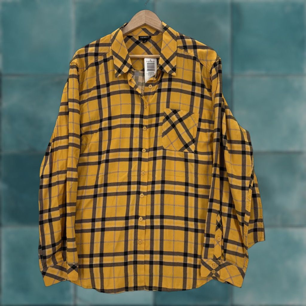 Torrid Torrid Button-Up Shirt Womens 1X Yellow Plaid Long Sleeve Plus Size XL / US 12-14 / IT 48-50 - 1 Thumbnail