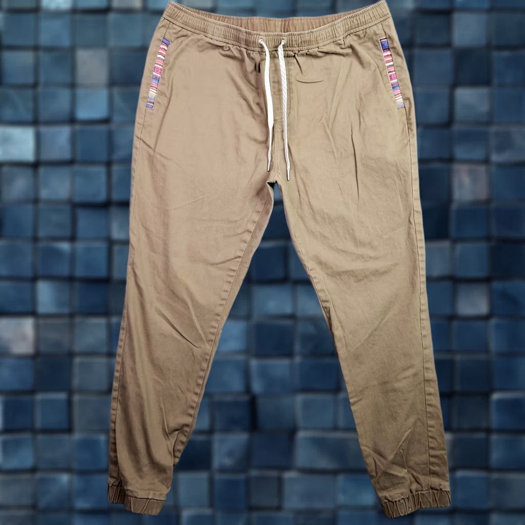 Vintage Wowie Jogger Pants Men XL Tan Elastic Waist Drawstring Casual Streetwear Size US 36 / EU 52 - 1 Thumbnail