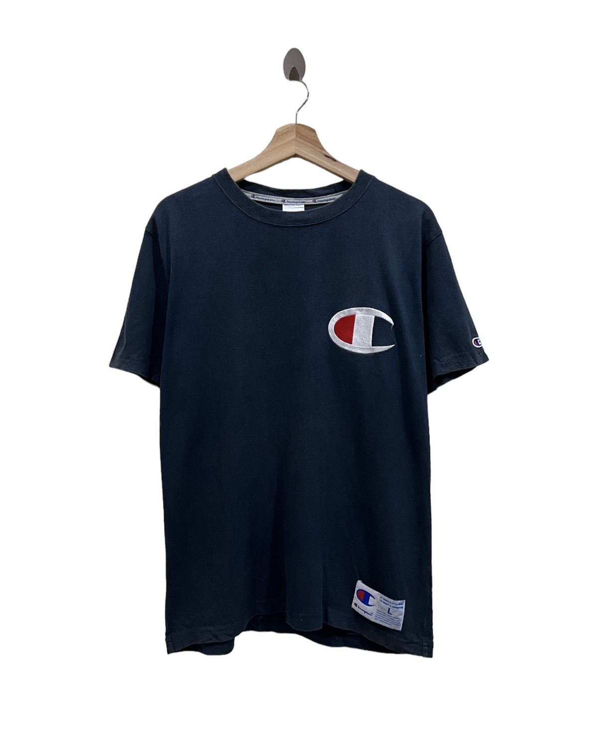 image of Champion Spell Out Tshirt in Blue Black, Men's (Size Large)