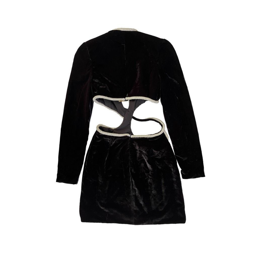 PatBO Cut Out Mini Dress With Rhinestone Trim in Black
