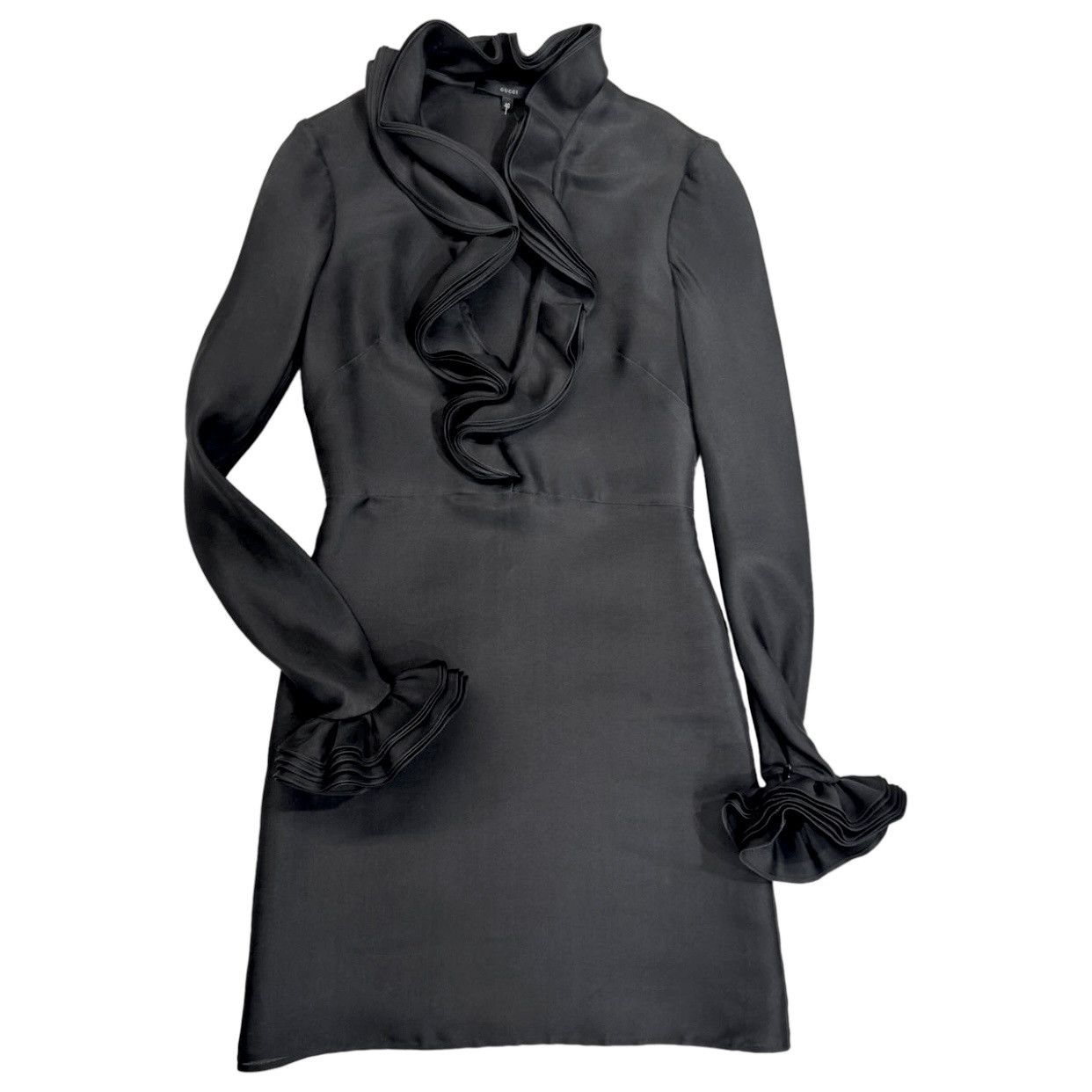 Gucci × Tom Ford Gucci by Tom Ford black silk dress with ruffles. Size S / US 4 / IT 40 - 1 Thumbnail