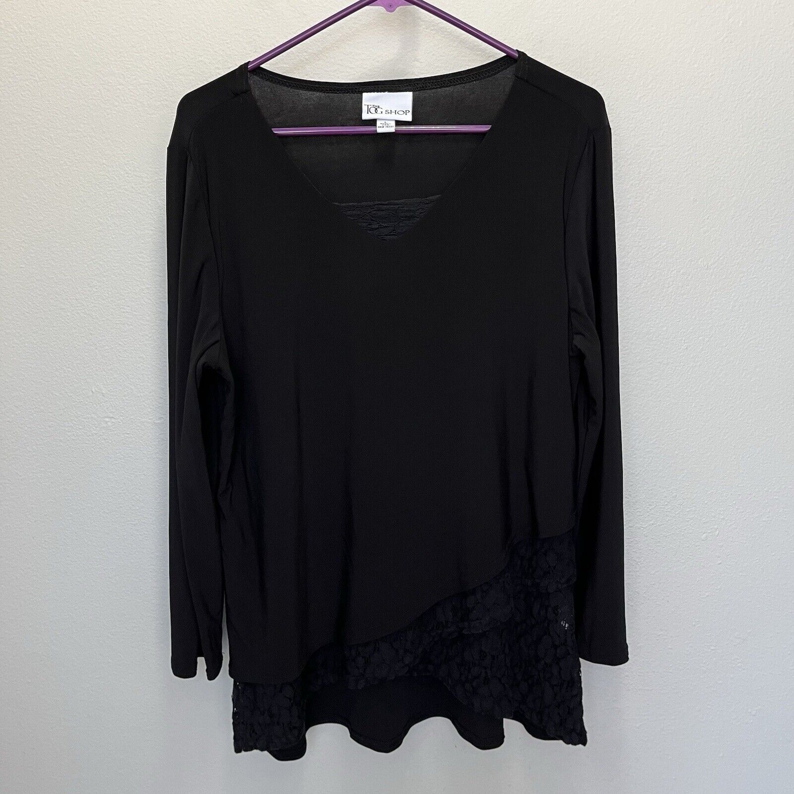 Vintage The Tog Shop | Black Tunic Top W Lace Underlay Large Long Sl Size L / US 10 / IT 46 - 2 Thumbnail