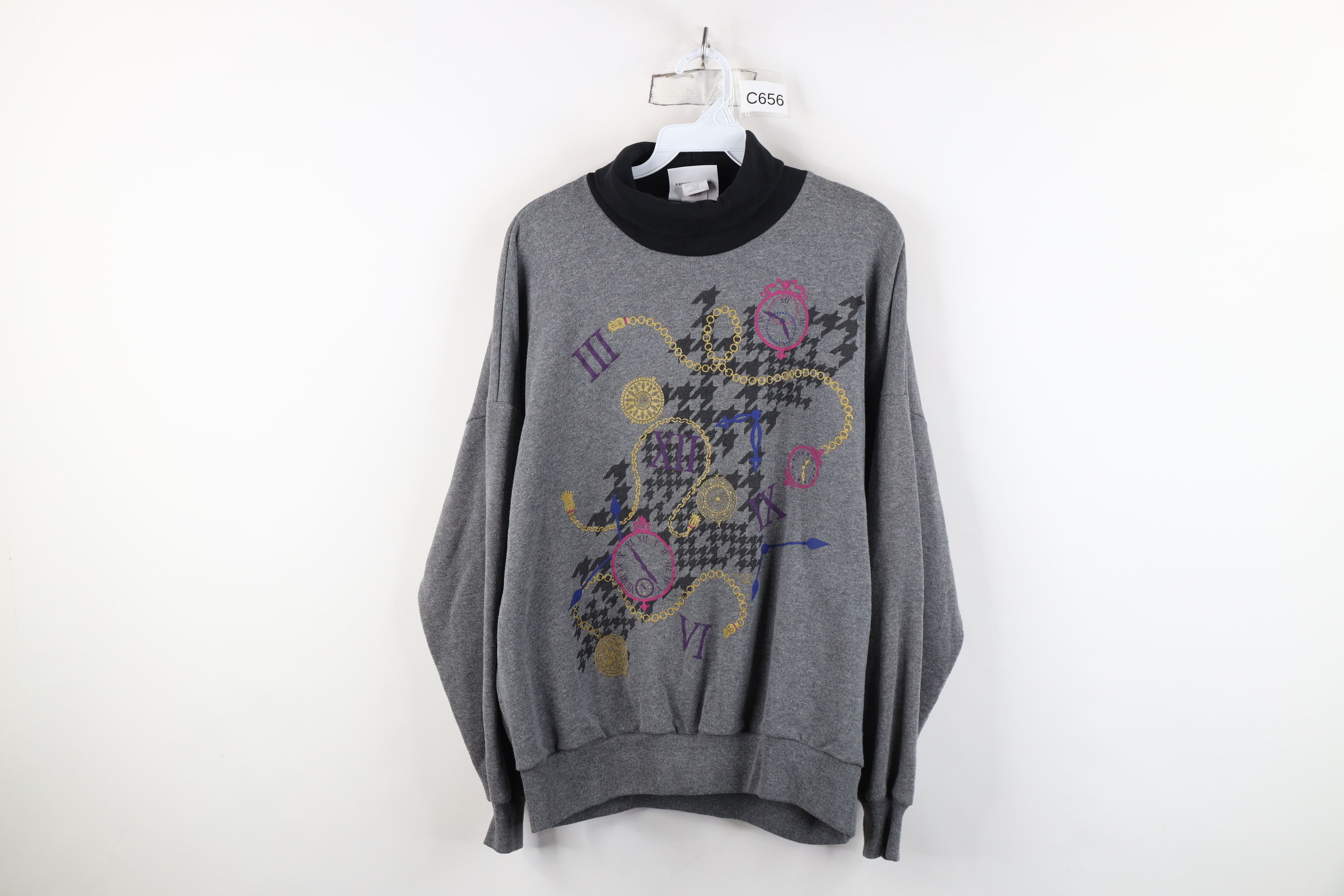 Vintage Vintage 90s Streetwear Clock Turtleneck Sweatshirt USA Size XL / US 12-14 / IT 48-50 - 1 Thumbnail