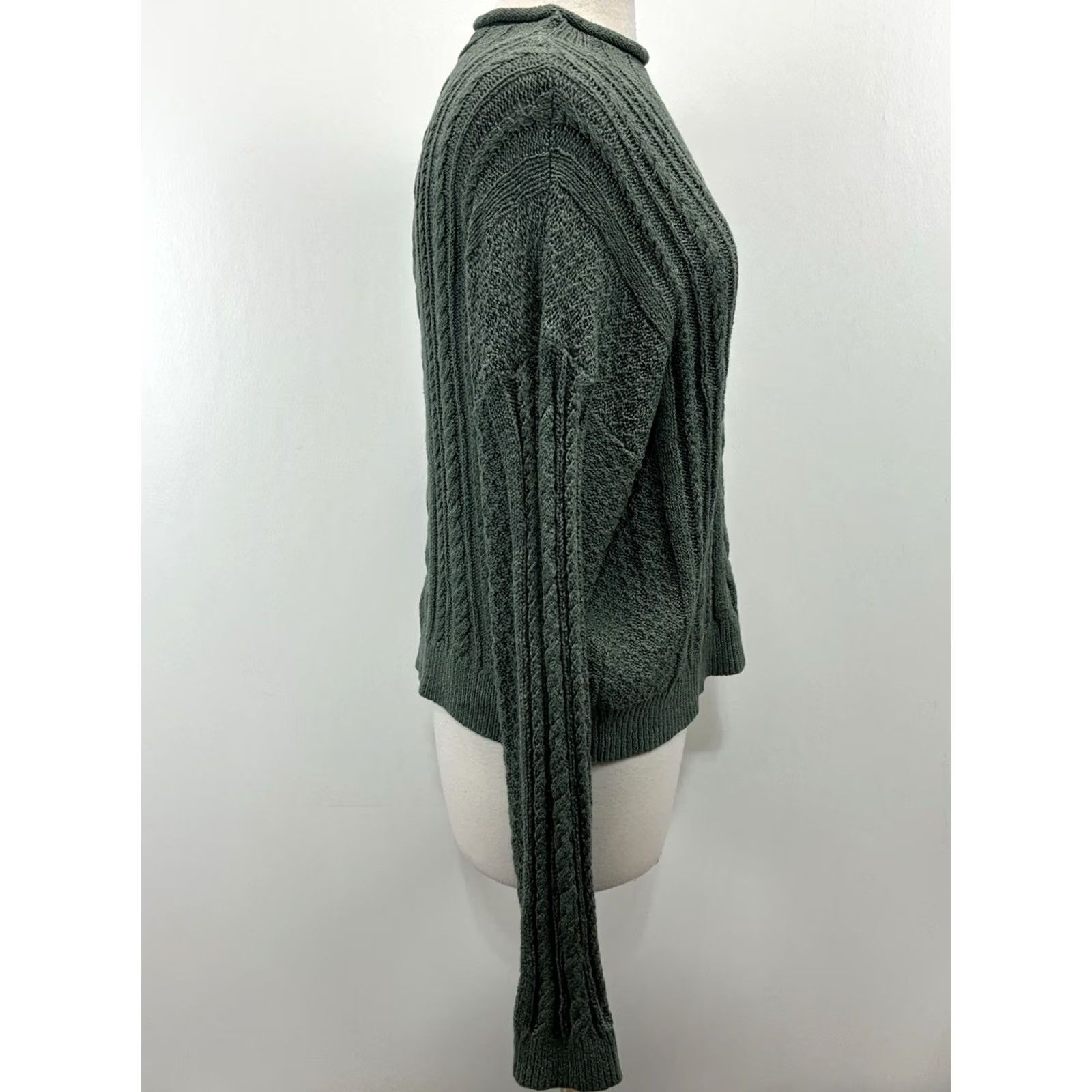 J.Crew J.CREW Cableknit Roll Neck Sweater Women’s L Green Fisherman Coastal Grandma Pullover Knit Shirt Mens Women Girls Boys Size L / US 10 / IT 46 - 4 Thumbnail
