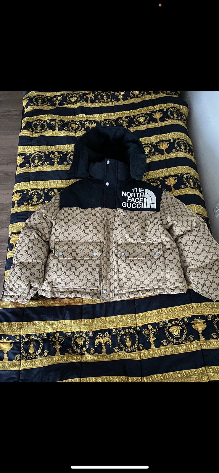 Image of Gucci X The North Face Canvas Puffer Jacket in Beige, Men's (Size XL)