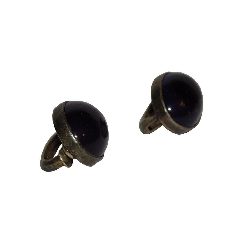 Designer Chinese Sterling Amethyst Cabochon Earrings Size ONE SIZE - 2 Thumbnail