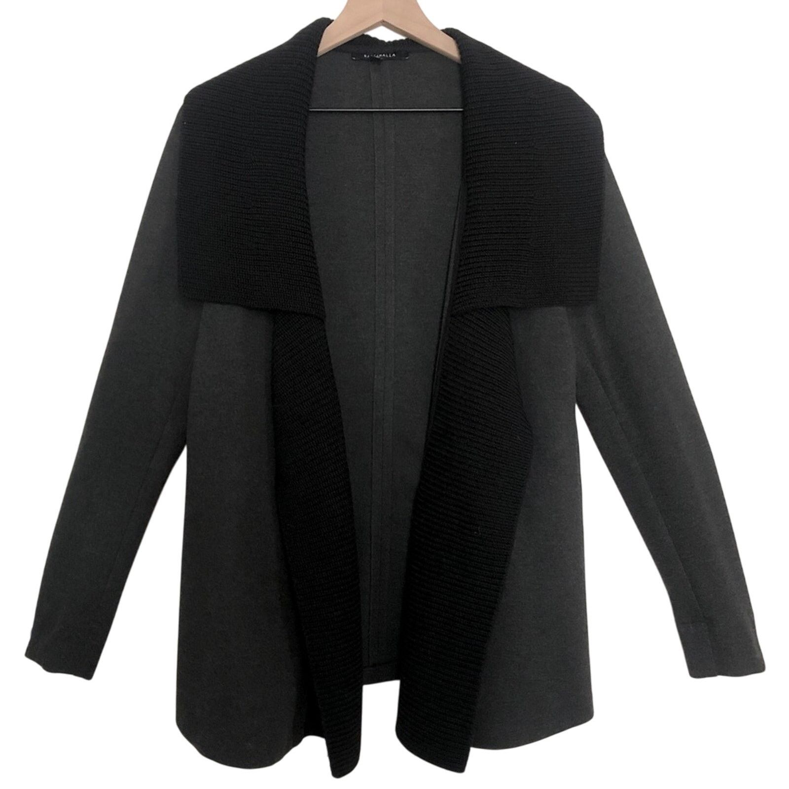 Raffinalla Gray Black Knit Draped Collar Cardigan Sweater