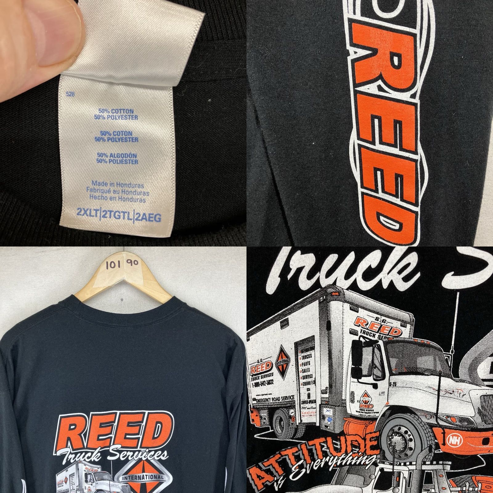 Port & Company VINTAGE Port & Company T-Shirt 2XLT Black Crew Neck Long Sleeve Graphic Print Biker Flame Logo Reed Trucking USA 2000s Men Mens Size US XXL / EU 58 / 5 - 8 Thumbnail