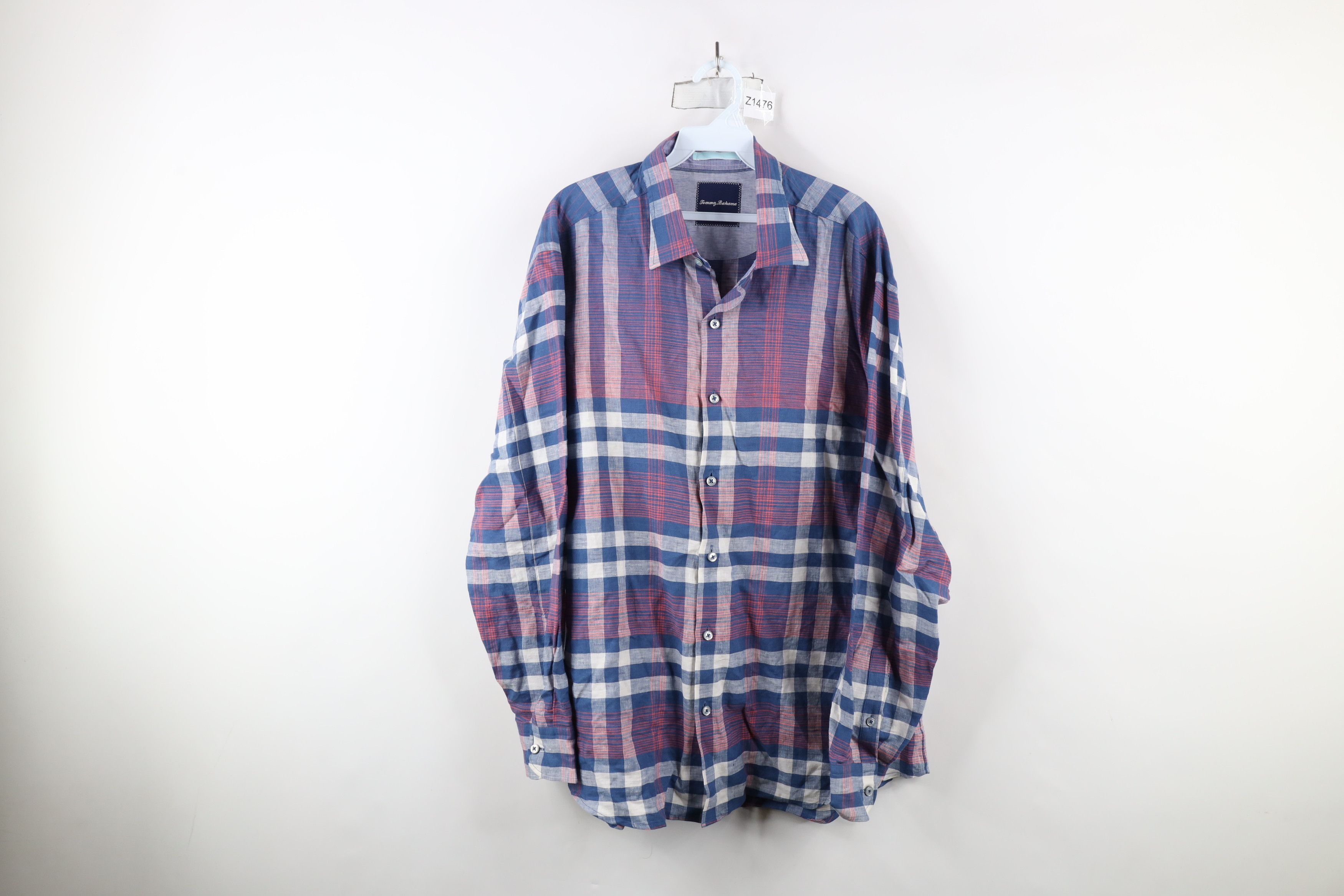 Tommy Bahama × Vintage Tommy Bahama Linen Blend Collared Button Shirt Plaid Size US L / EU 52-54 / 3 - 1 Thumbnail