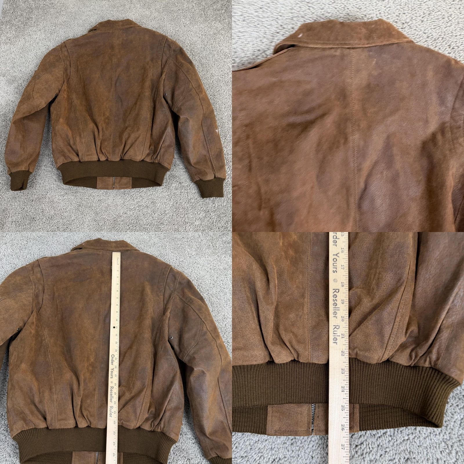Vintage FLAVOR Jacket Mens Medium Brown Leather Bomber USA Flag Lined Full Zip Ribbed Size US M / EU 48-50 / 2 - 9 Thumbnail