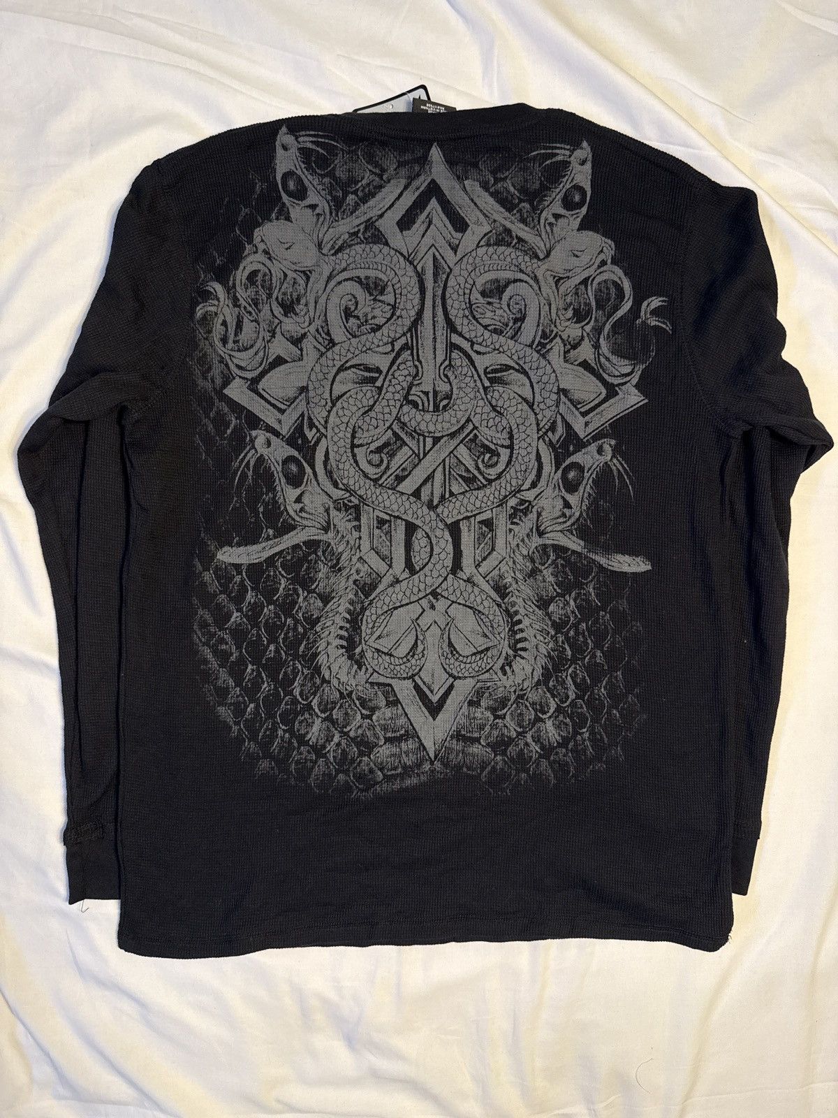 Affliction Vintage Y2K MMA Elite Black Skeleton Snake Thermal Shirt Size US XL / EU 56 / 4 - 3 Thumbnail