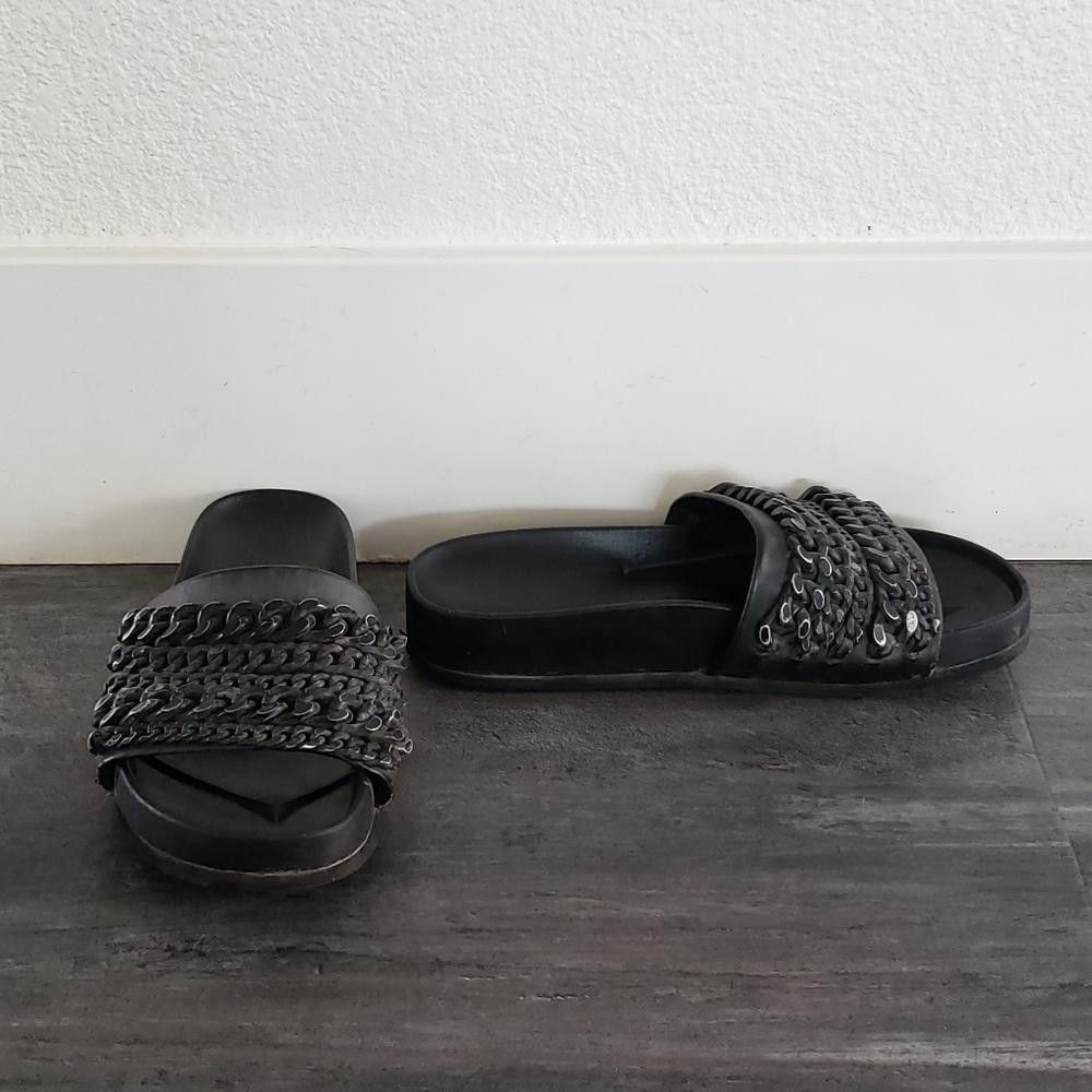 Designer Black Chain Detailed Santana Sandal Size US 7 / IT 37 - 1 Thumbnail