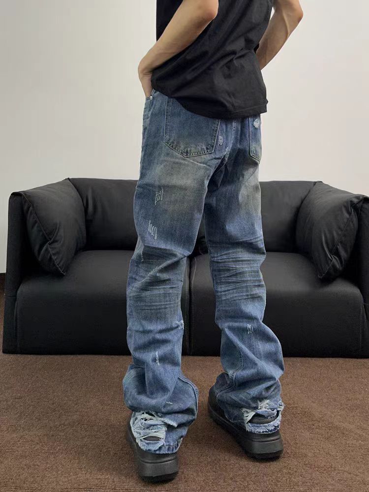 Japanese Brand × Jean Washed Destroyed Design Aged Straight Leg Jeans Size US 32 / EU 48 - 2 Thumbnail
