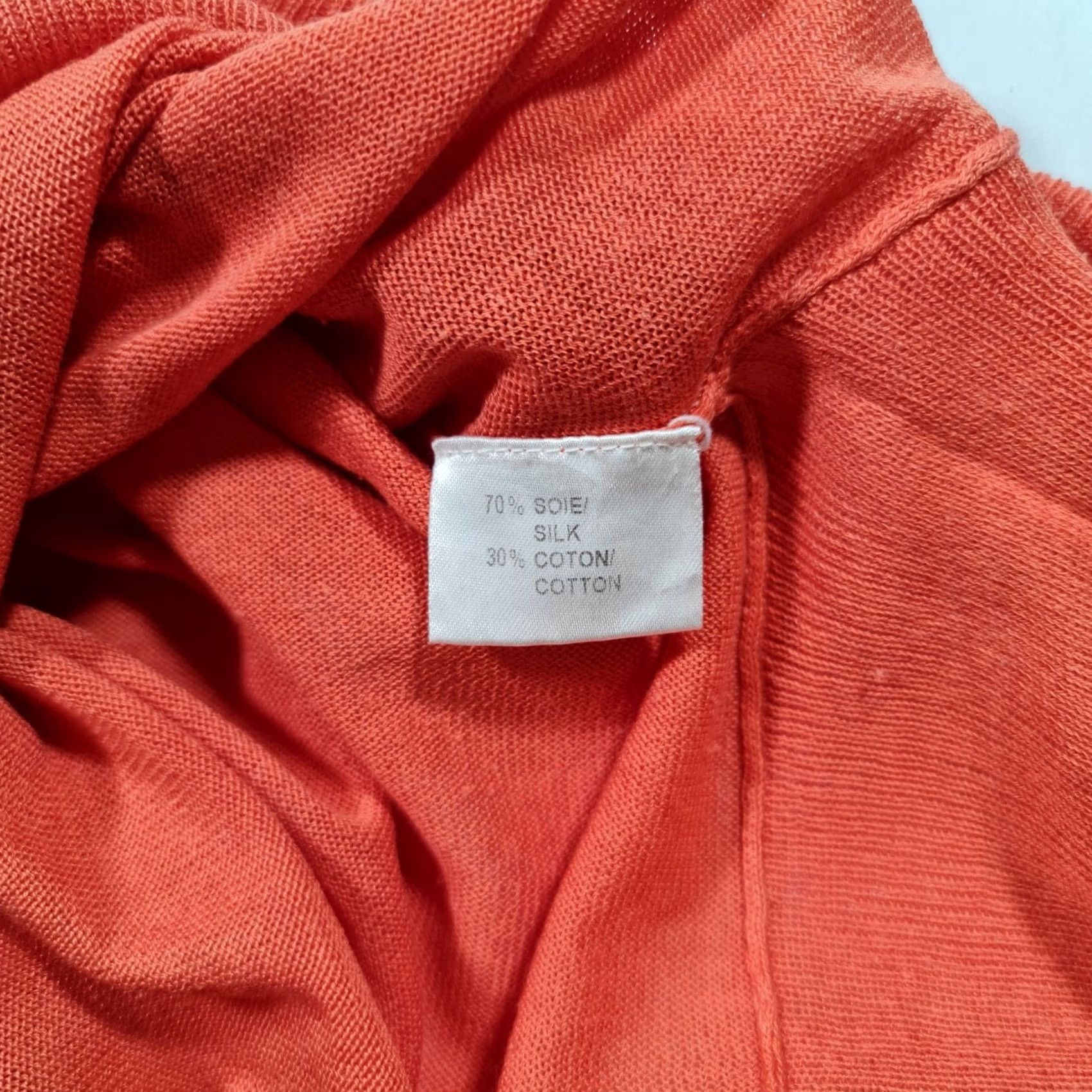 Vintage Les Petites Jumper Orange 10 UK V-Neck 3/4 Sleeve Silk Cotton Knit Pullover Top Womens Size L / US 10 / IT 46 - 7 Thumbnail