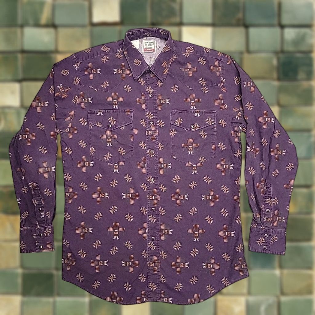 Roper VTG Cowboys Turtle Association Shirt Mens ML Purple Aztec Pearl Snap Made in USA Size US M / EU 48-50 / 2 - 1 Thumbnail