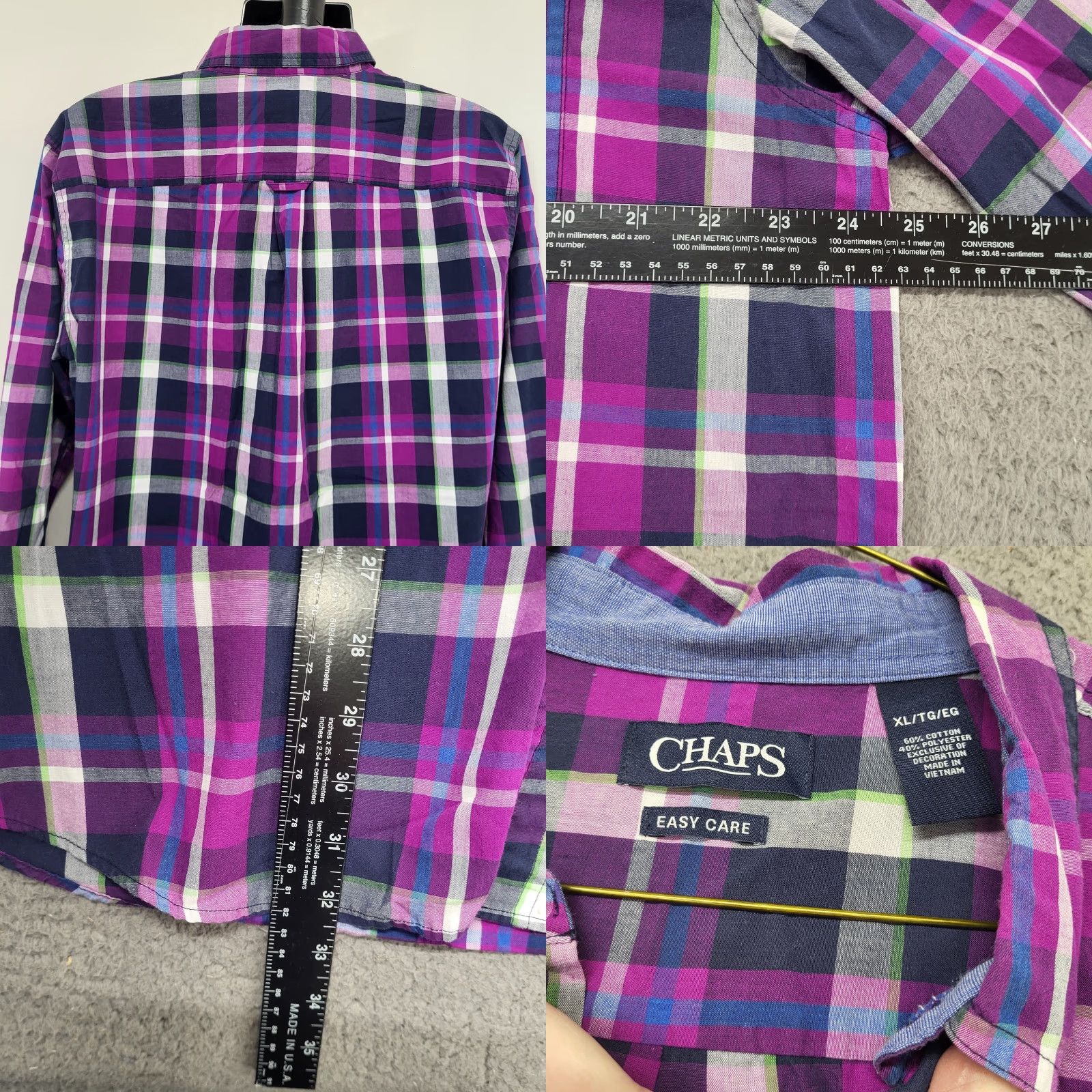 Chaps Chaps Shirt Men's XL/TG Purple Pink Black Long Sleeved Mardas Plaid Preppy Button-Up Button-Front Collared Customizable? (No) Size US XL / EU 56 / 4 - 8 Thumbnail