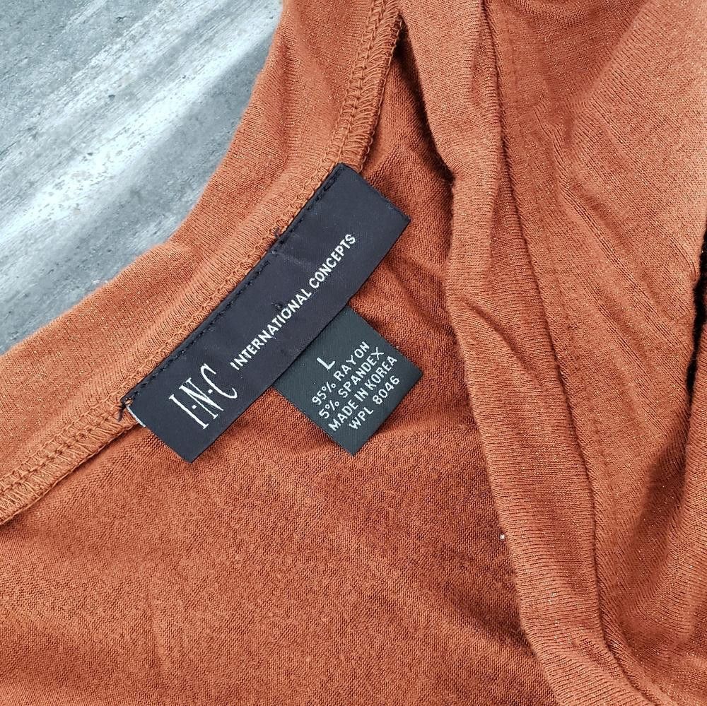 Designer Burnt Orange Shimmer INC Vneck Short Sleeve Size L / US 10 / IT 46 - 3 Thumbnail