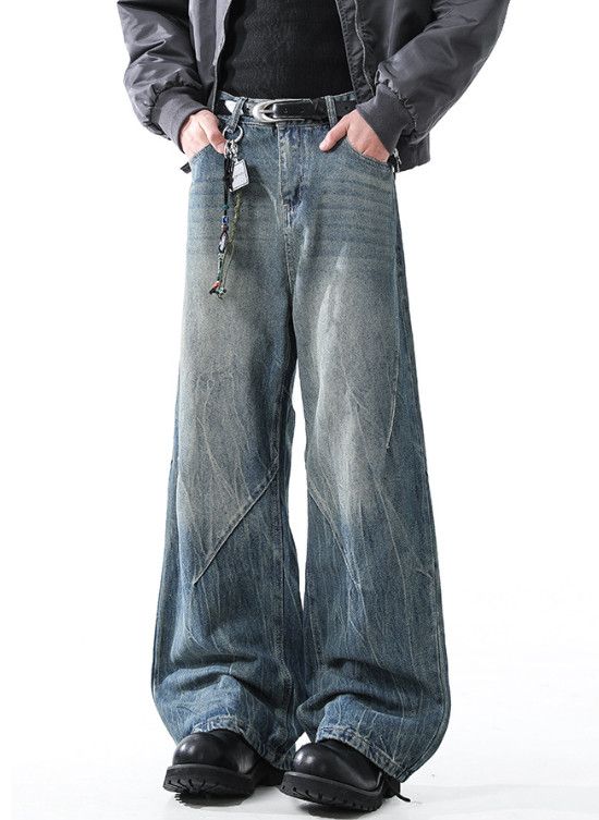 Japanese Brand High-street retro washed men's cleanfit wide-leg jeans Size US 32 / EU 48 - 2 Thumbnail