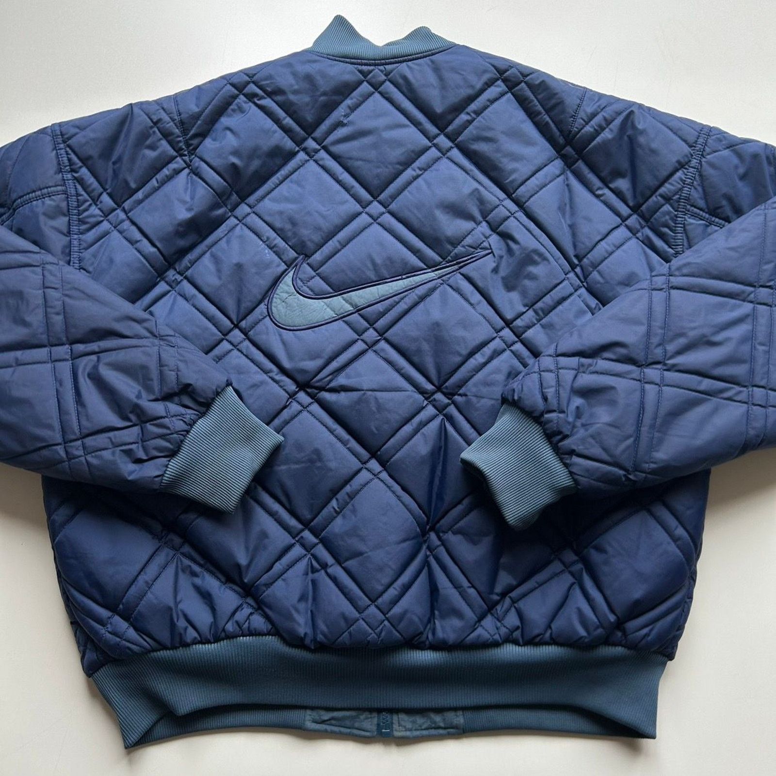 Nike Vintage 1990s Nike Embroidered Swoosh Quilted Bomber Jacket Size US L / EU 52-54 / 3 - 2 Thumbnail
