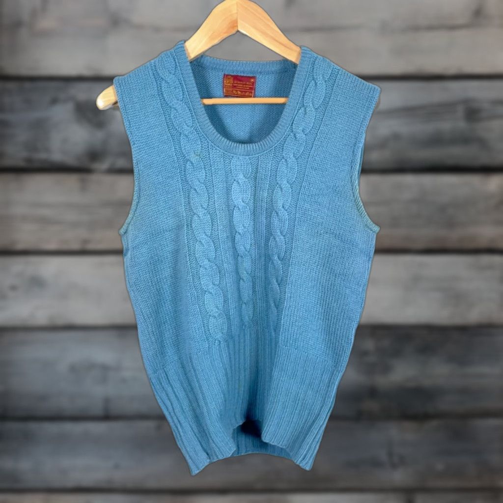 Sears VINTAGE Kings Road Wool Sweater Vest Men’s Medium Blue Cable Knit Sears Lightweight Shirt Adult Medium Blue Cable Knit Vest Mens Size US M / EU 48-50 / 2 - 1 Thumbnail