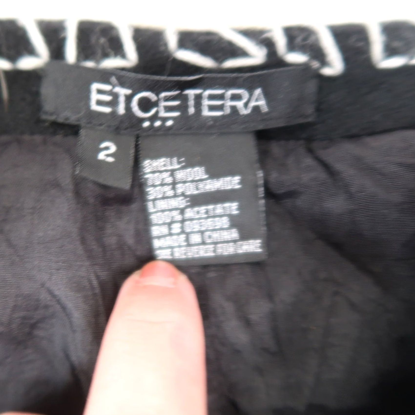 Vintage VINTAGE Etcetera Skirt 2 Black Cream Trim Wool Blend A-Line Y2K Women Size 26" / US 2 / IT 38 - 4 Thumbnail