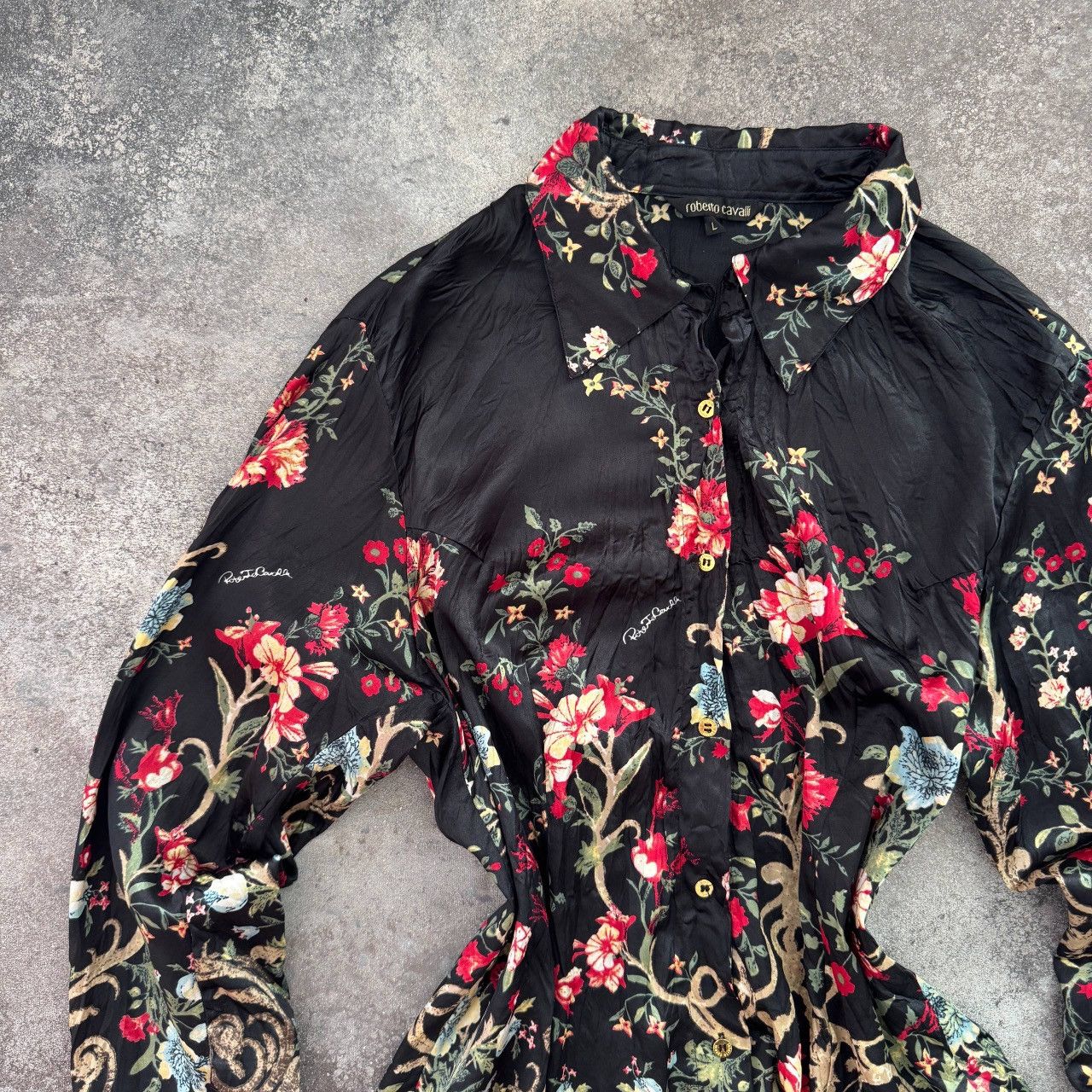 Roberto Cavalli Roberto Cavalli Vintage Floral Blouse Size L / US 10 / IT 46 - 2 Thumbnail