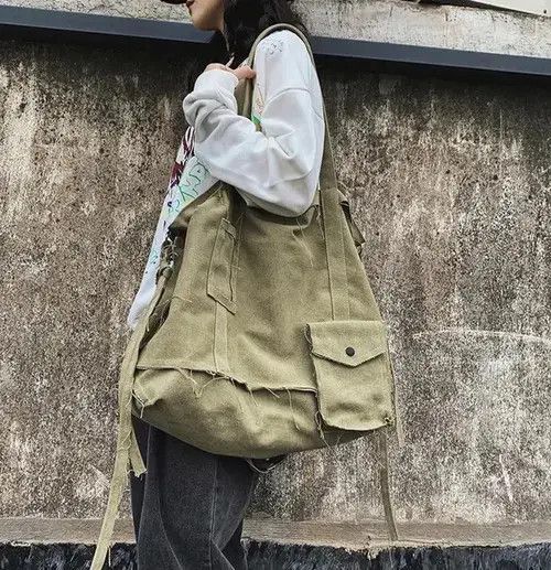 Vintage Tote Bag Canvas Single Vintage Solid Hasp Shoulder Bag Size ONE SIZE - 6 Thumbnail