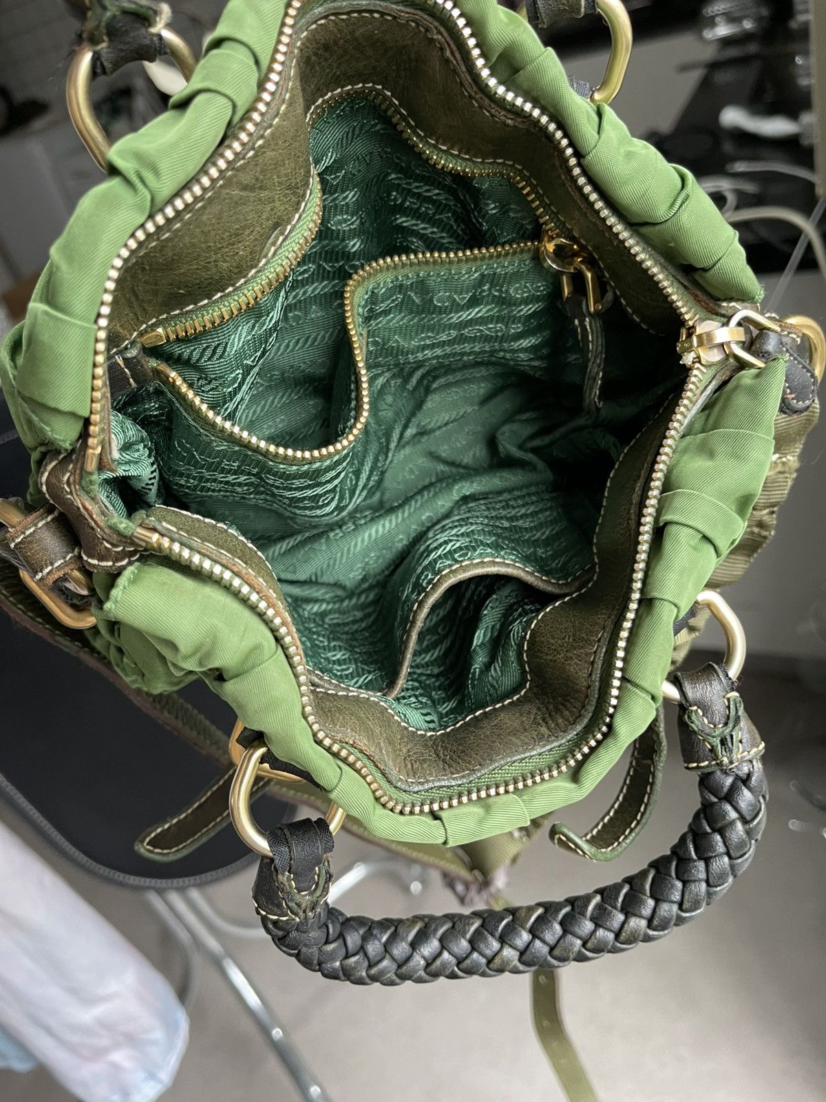 Prada Prada Ruched Nylon Handbag in Green Size ONE SIZE - 5 Thumbnail