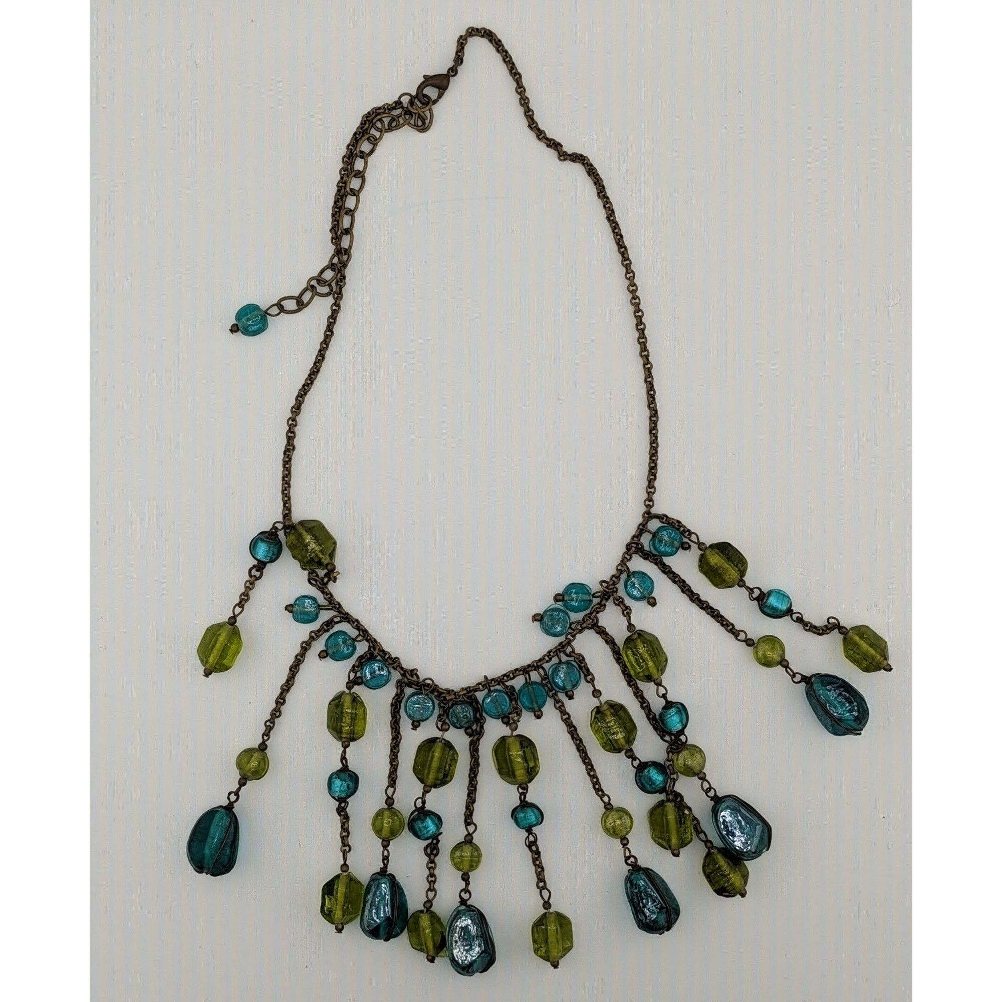 Other Vintage Bohemian Venetian Art Glass Blue And Green Fringe Ne Size ONE SIZE - 4 Thumbnail