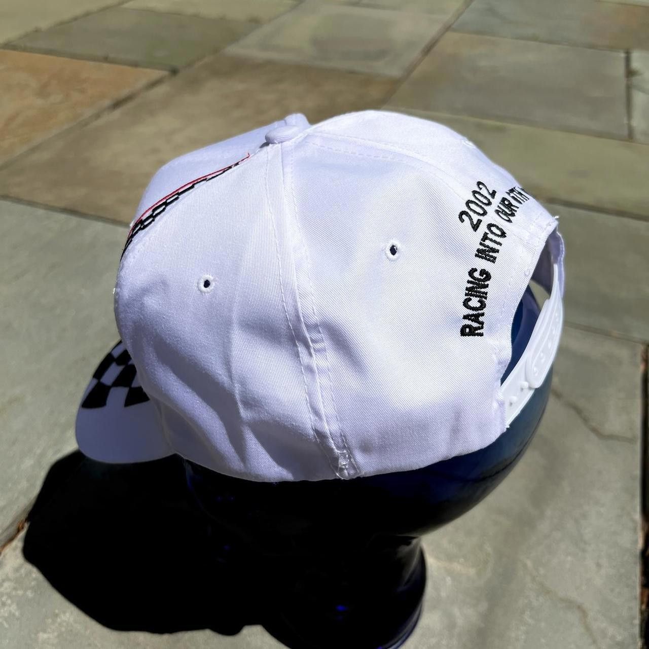 Vintage Y2K 2002 Car Racing Checkered Stripe White Hat Size ONE SIZE - 5 Thumbnail