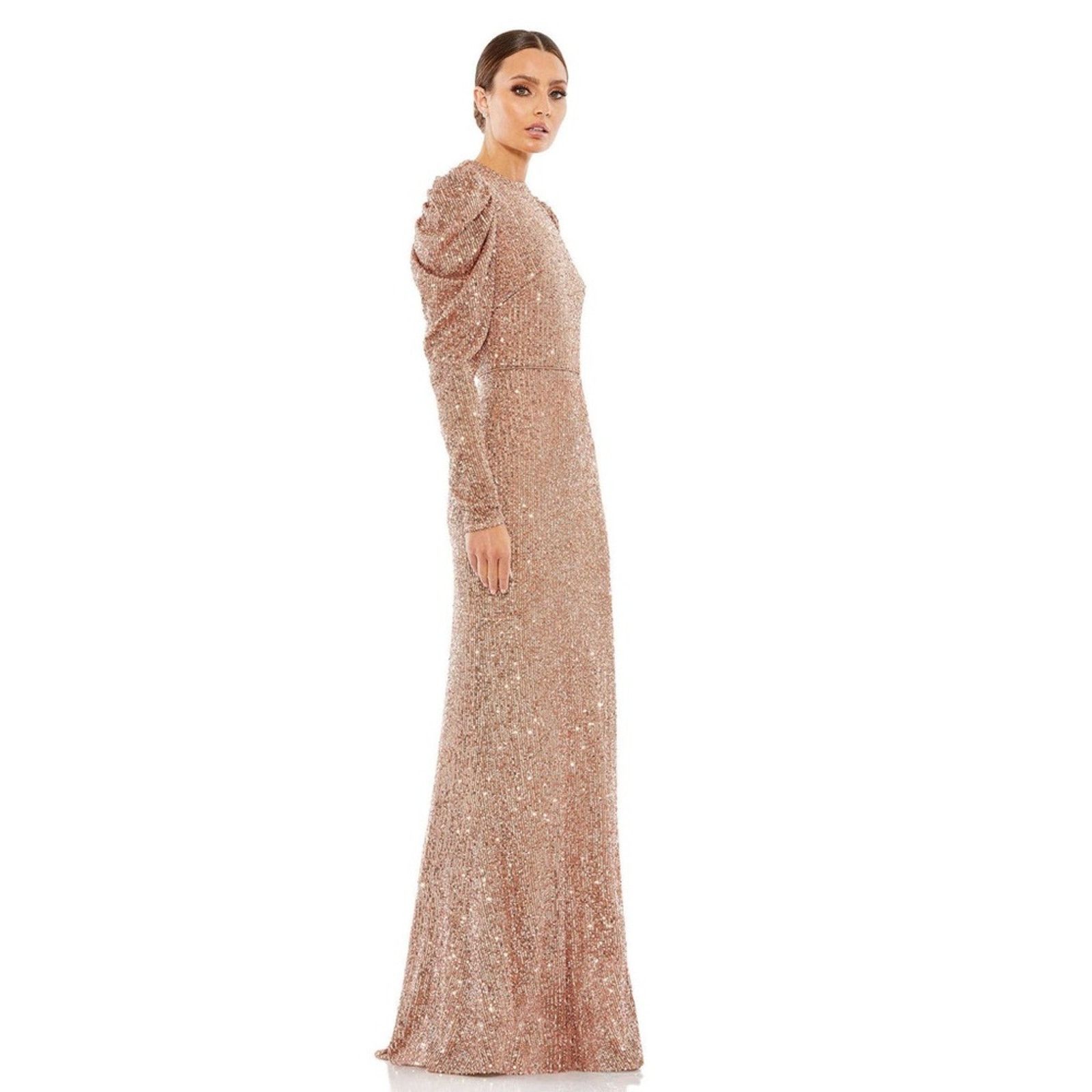 Designer Mac Duggal SEQUINED HIGH NECK PUFF LONG SLEEVE COLUMN GOWN 8 Size M / US 6-8 / IT 42-44 - 3 Thumbnail