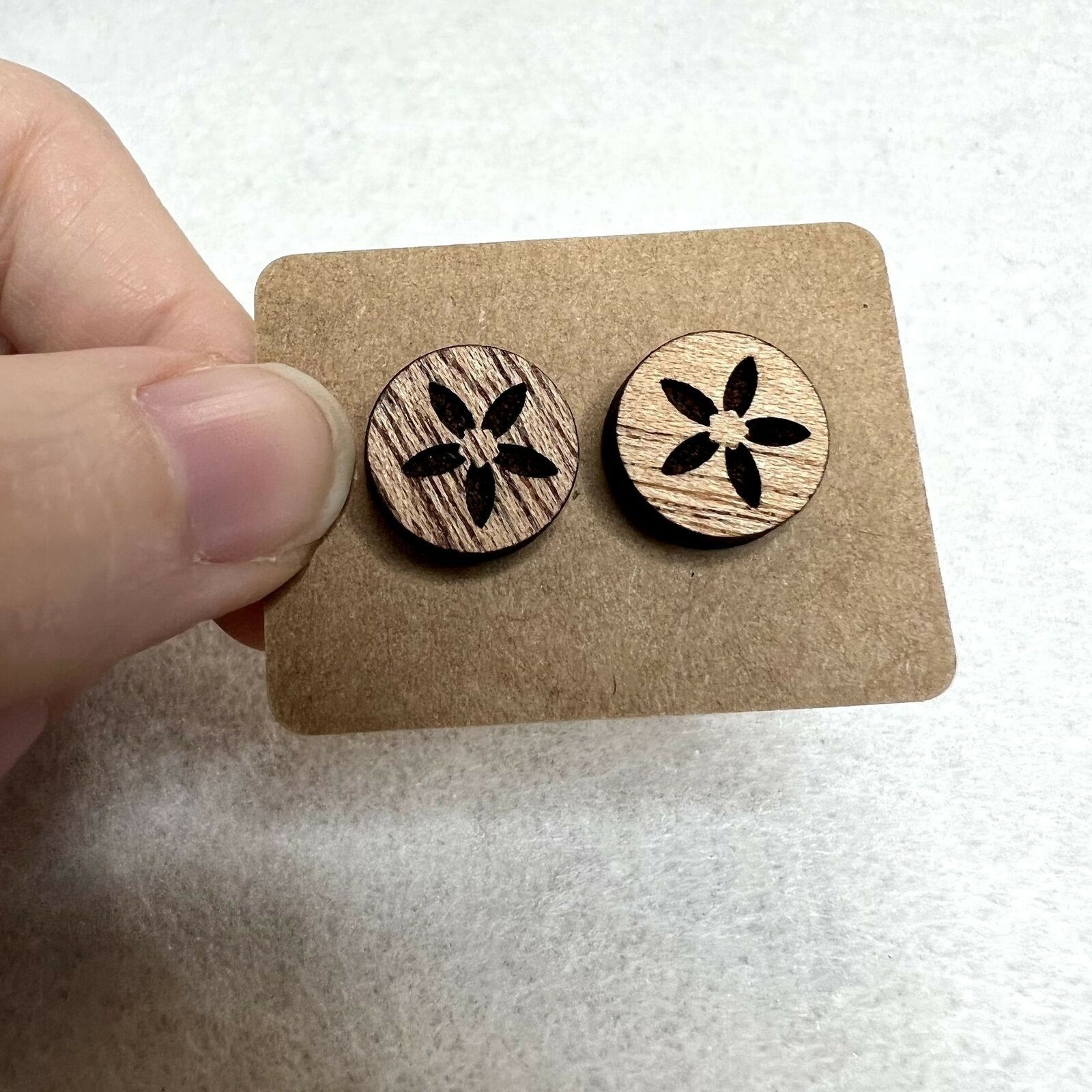 Handmade 3 Pack Wooden Engraved Stud Earrings Size ONE SIZE - 4 Thumbnail