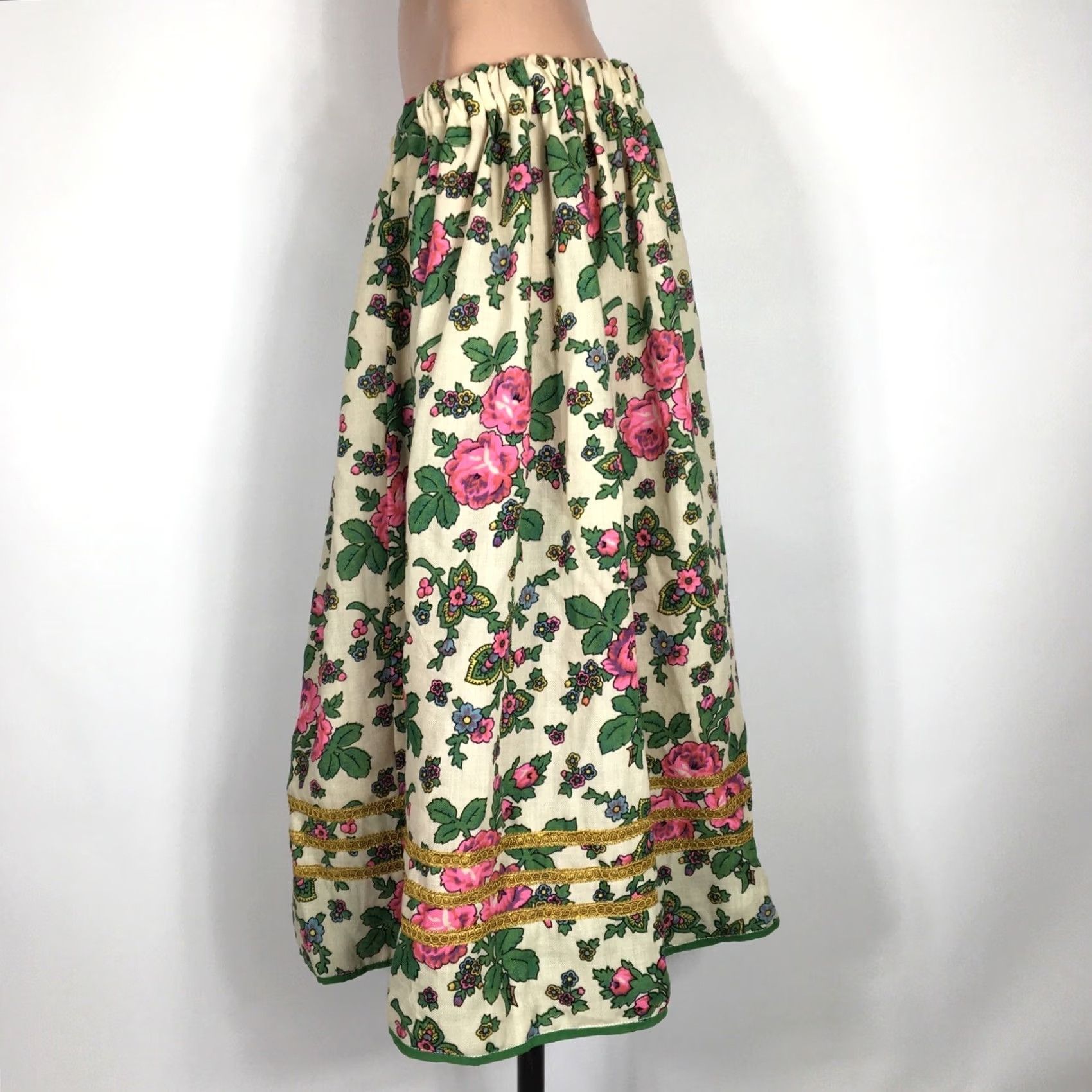 Vintage VINTAGE Hippie 70s Midi Skirt Green Floral Psychedelic Boho Adjustable Waist L Womens Size 36" / US 14 / IT 50 - 5 Thumbnail