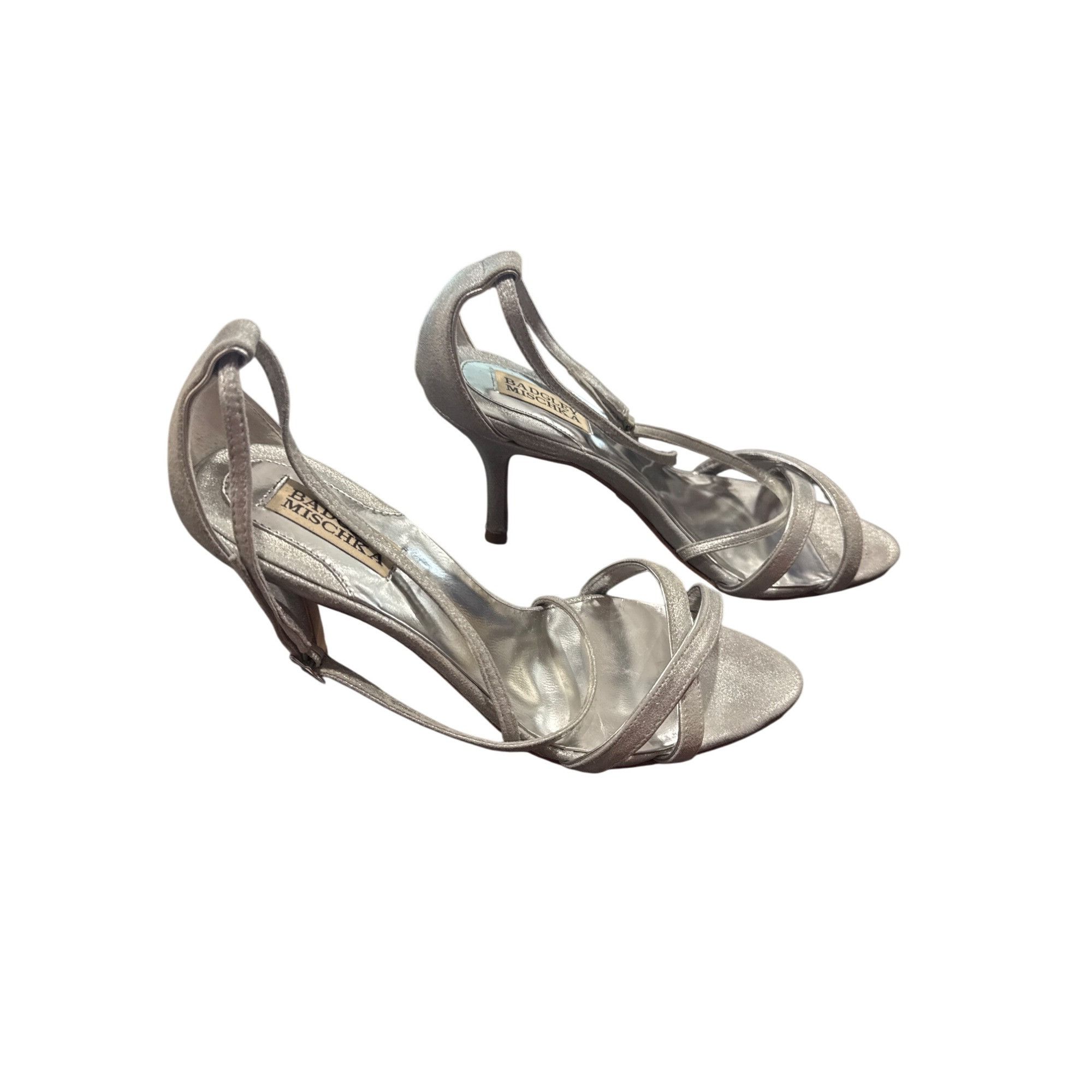 Badgley Mischka Badgley Mischka Strappy Silver Heels 8.5M SKU 9007 Size US 8.5 / IT 38.5 - 4 Thumbnail