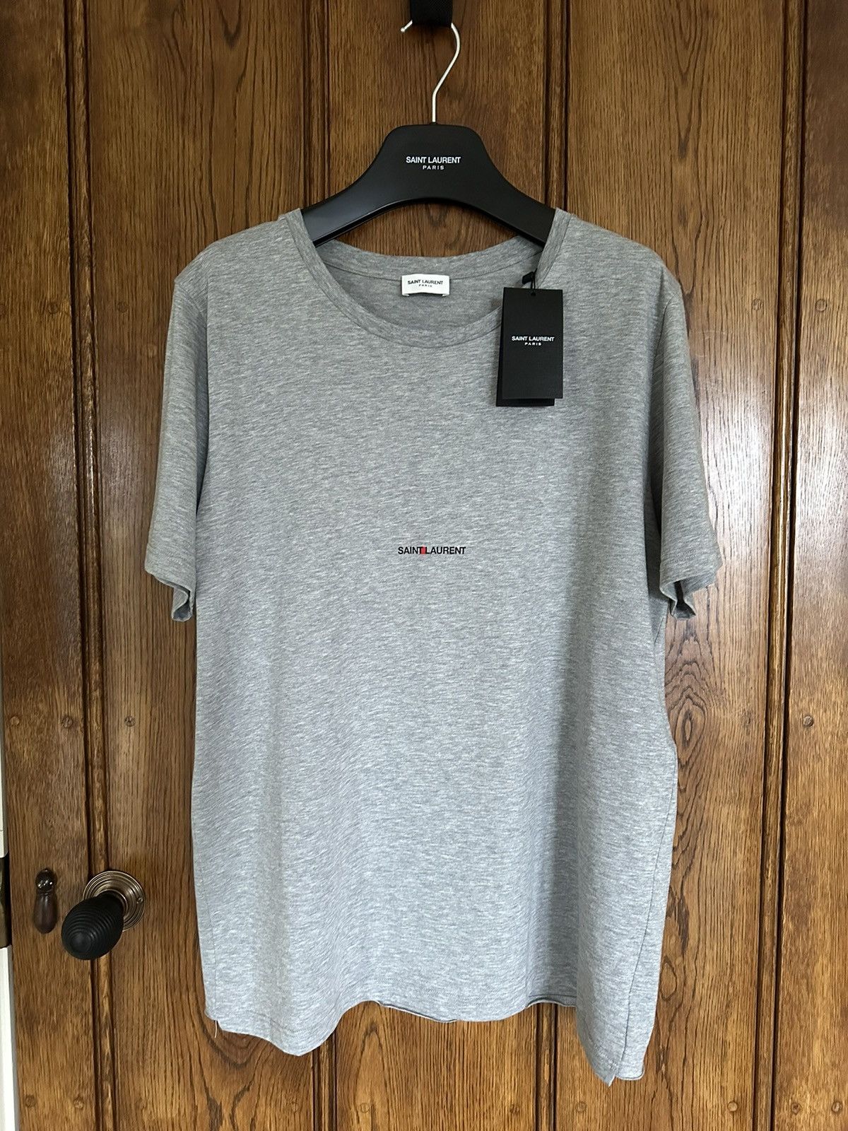 image of Saint Laurent Paris $550 Ss21 Saint Laurent Rive Gauche Logo T Shirt XL Grail in Grey, Men's